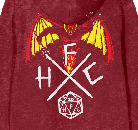 Stranger Things Hellfire Club Men's Red Mineral Wash Long Sleeve Hooded Sweatshirt