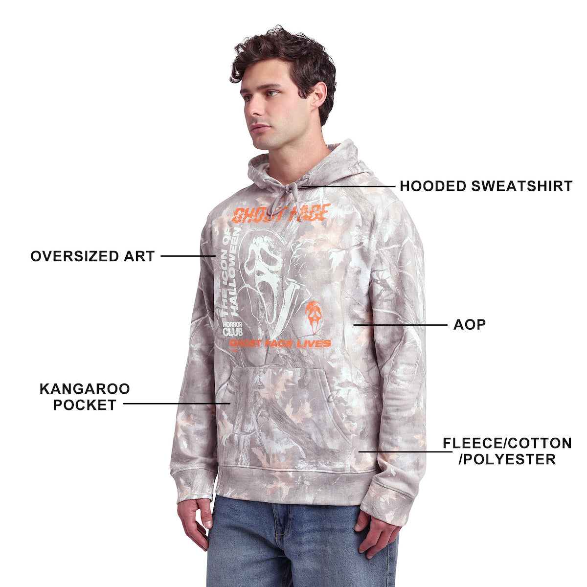 Ghostface Men's Double-Sided Camo Hoodie With Kangaroo Pocket
