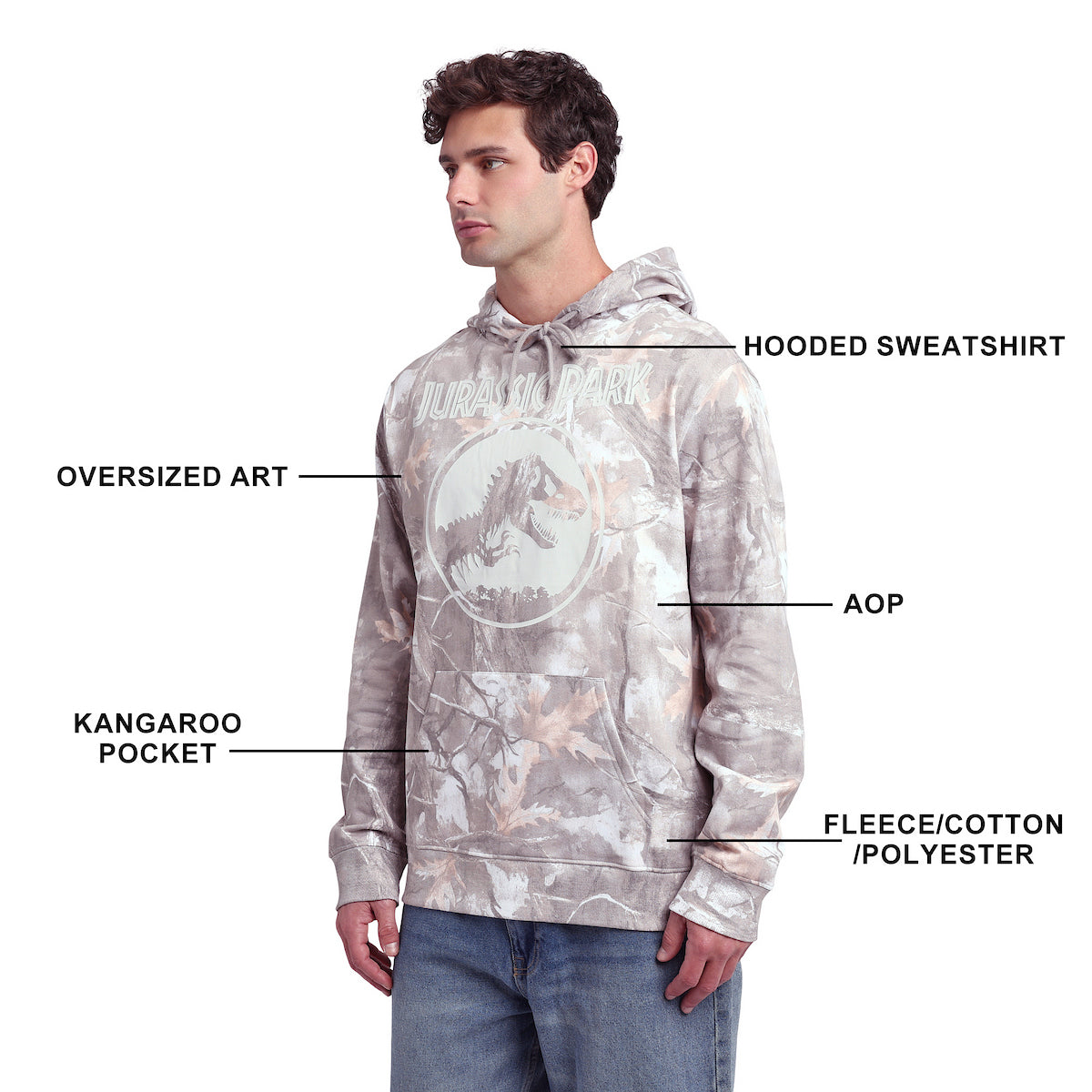 Jurassic Park Classic Logo Men's Double-Sided Hoodie With Kangaroo Pocket