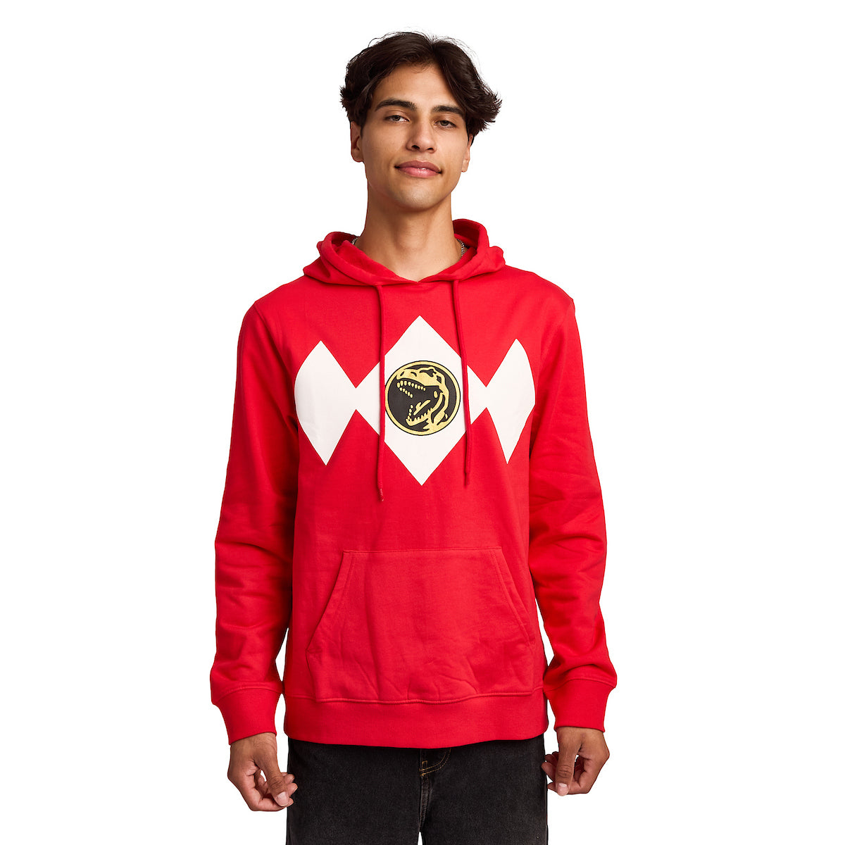 Power Rangers Red Ranger Dino Men's Red Long Sleeve Hooded Sweatshirt