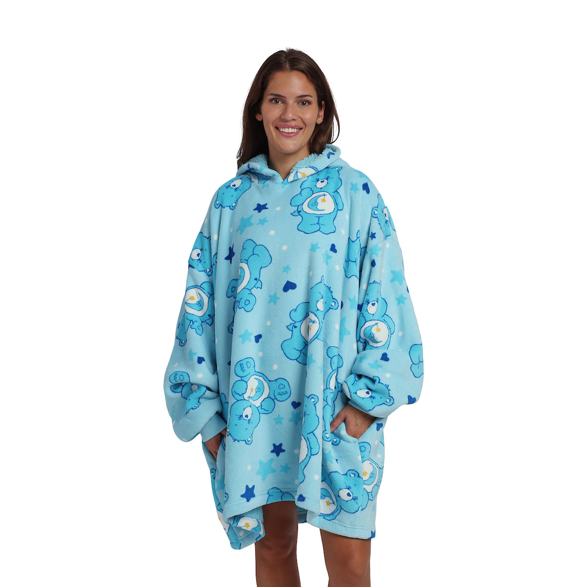 Care Bears Bedtime Bear All-Over Print Adult Blue Long Sleeve Sherpa-Lined Hooded Blanket