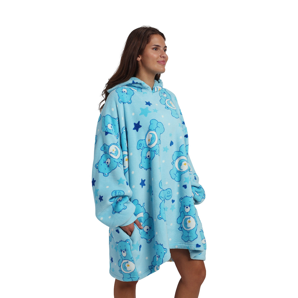 Care Bears Bedtime Bear All-Over Print Adult Blue Long Sleeve Sherpa-Lined Hooded Blanket