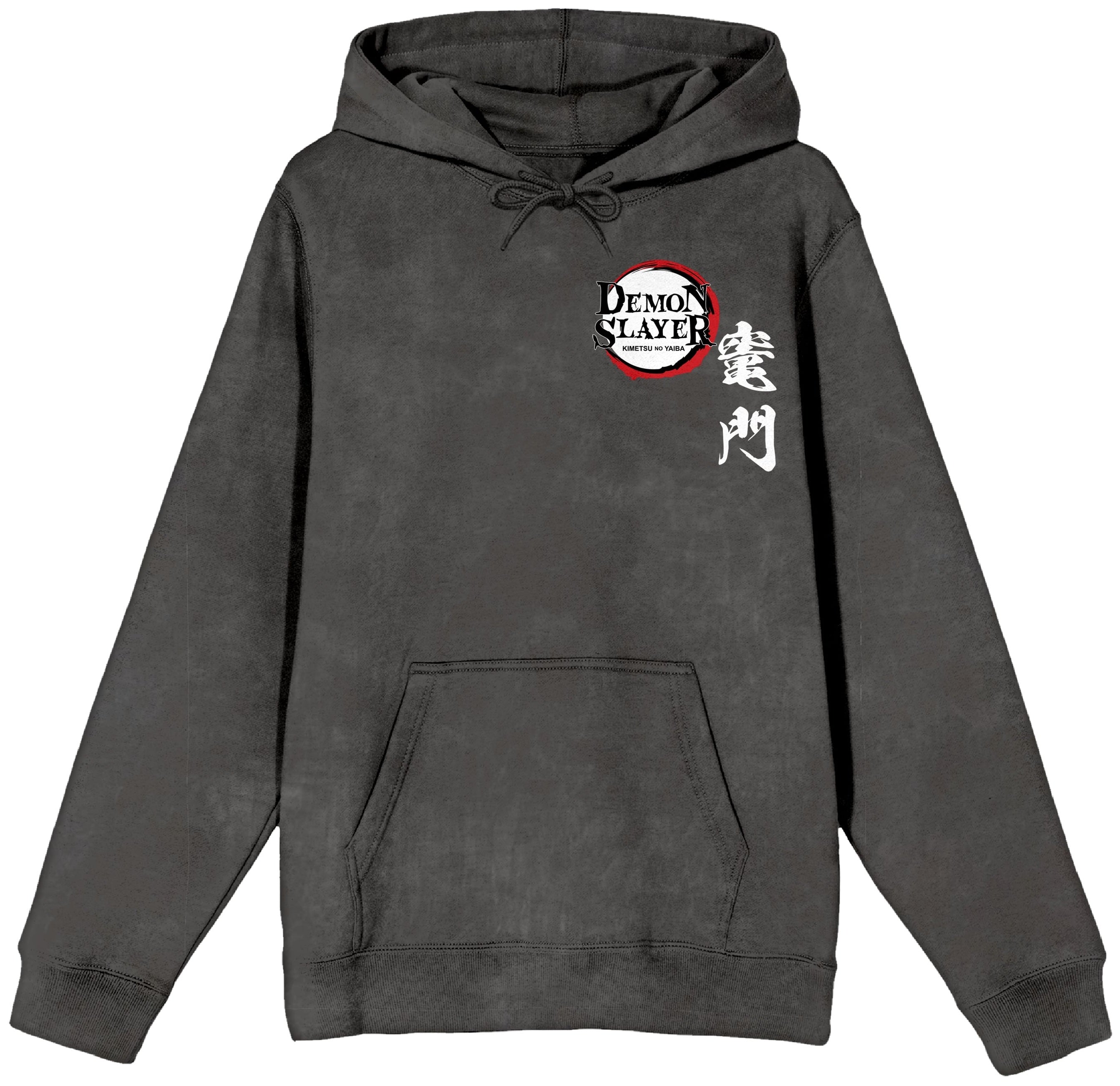Demon Slayer Tanjiro Character Art Men's Charcoal Mineral Wash Long Sleeve Hooded Sweatshirt