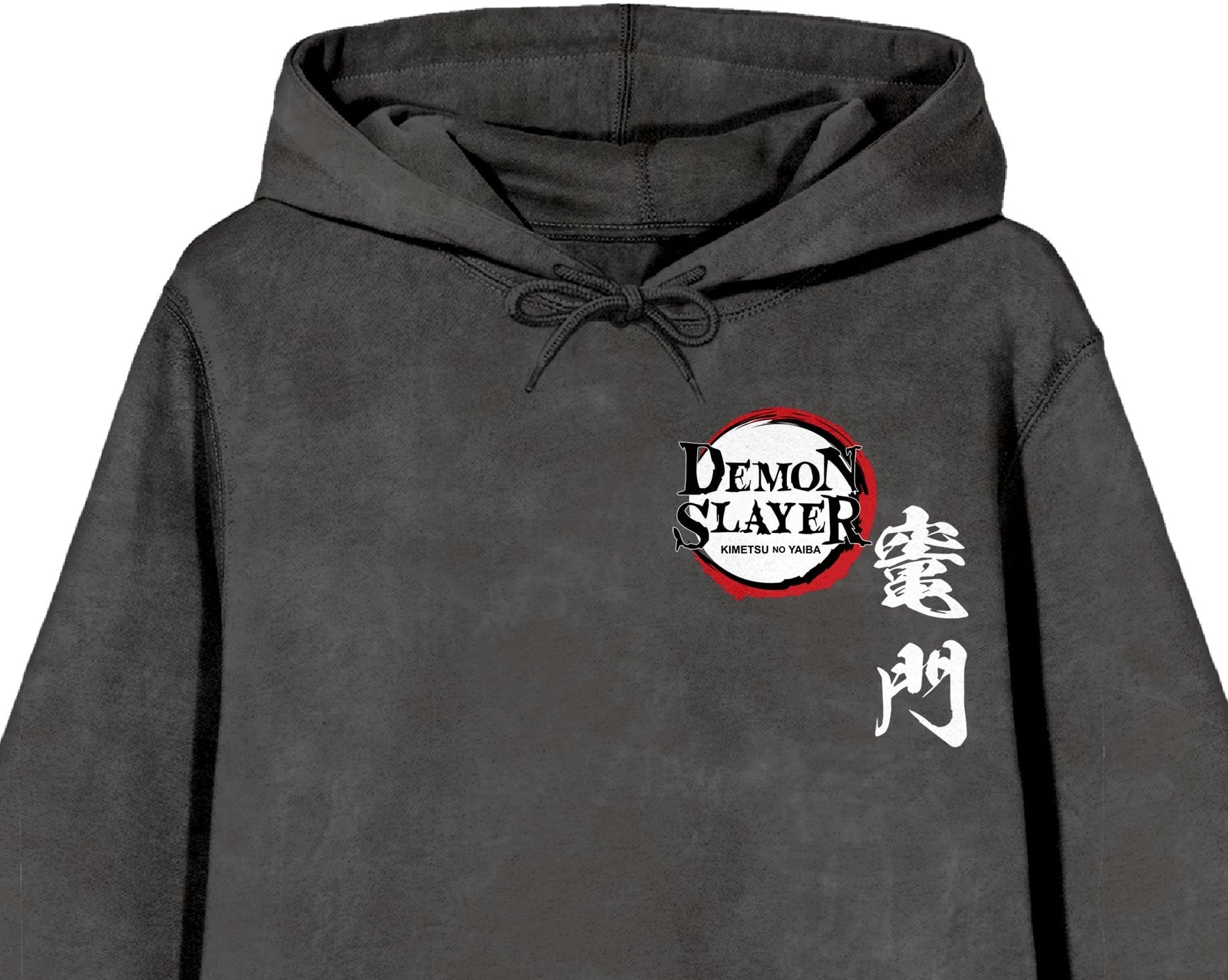 Demon Slayer Tanjiro Character Art Men's Charcoal Mineral Wash Long Sleeve Hooded Sweatshirt
