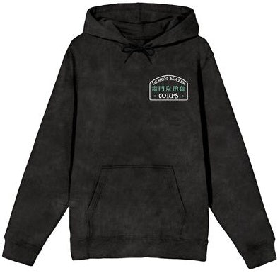 Demon Slayer Tanjiro Checkered Pattern Men's Black Mineral Wash Long Sleeve Hooded Sweatshirt