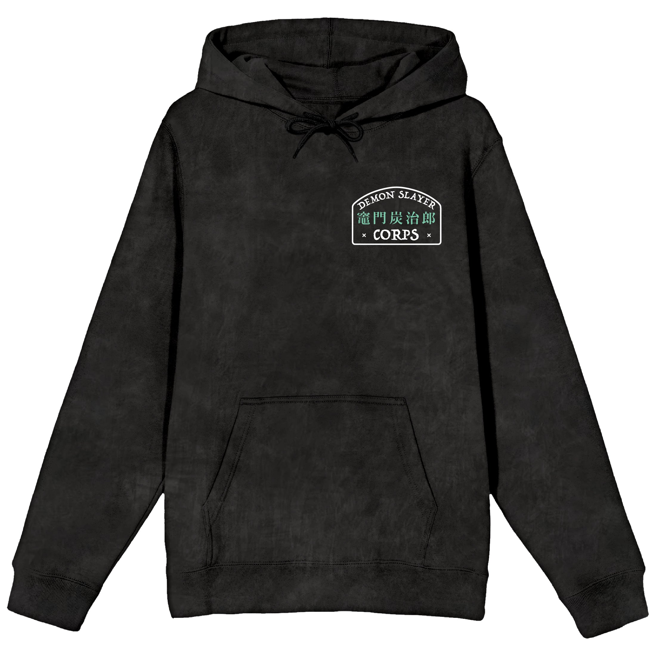 Demon Slayer Tanjiro Checkered Pattern Men's Black Mineral Wash Long Sleeve Hooded Sweatshirt