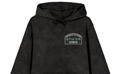 Demon Slayer Tanjiro Checkered Pattern Men's Black Mineral Wash Long Sleeve Hooded Sweatshirt