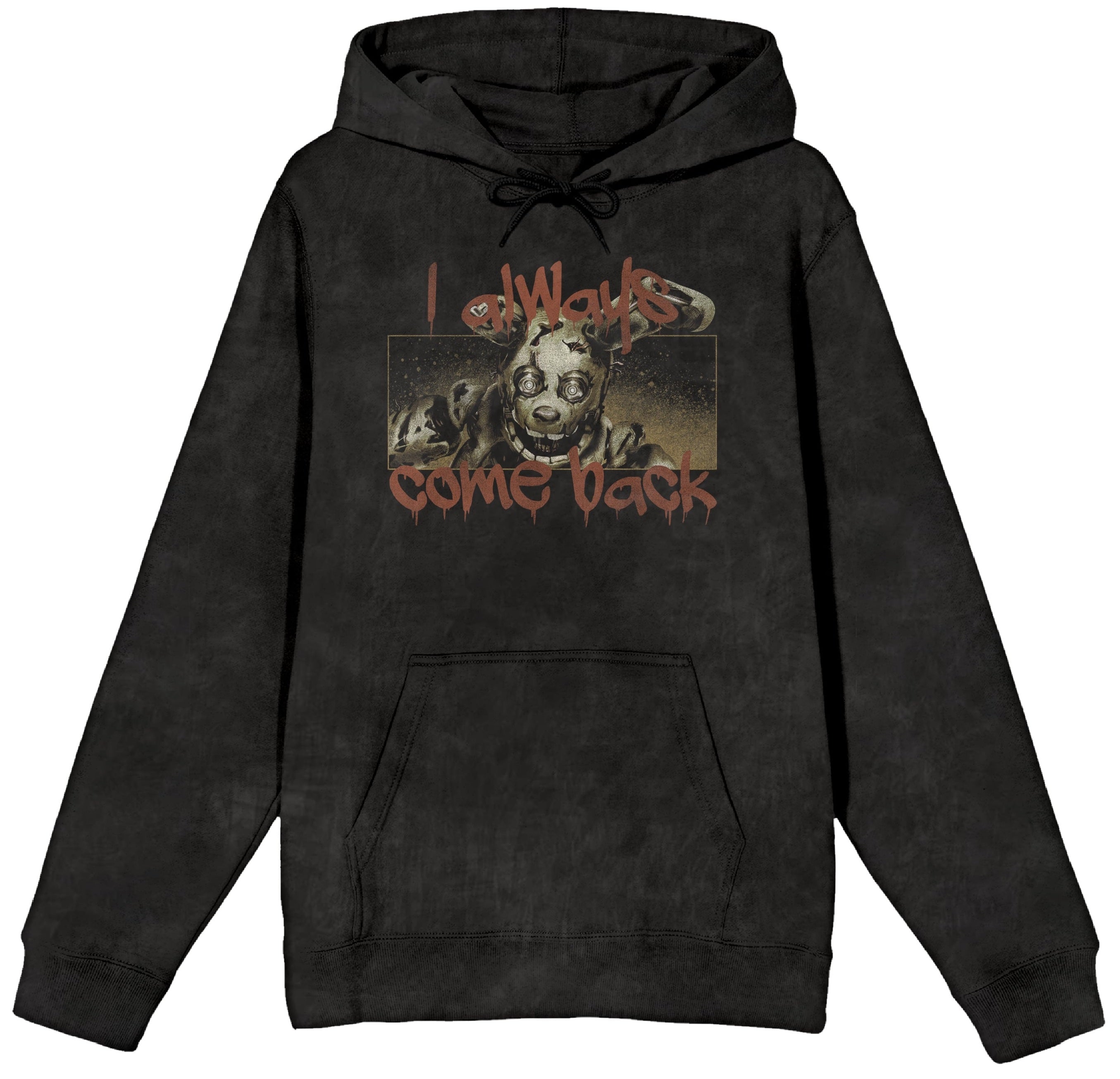 Five Nights At Freddy’s Springtrap Freddy Poster Art Men’s Black Mineral Wash Long Sleeve Hooded Sweatshirt