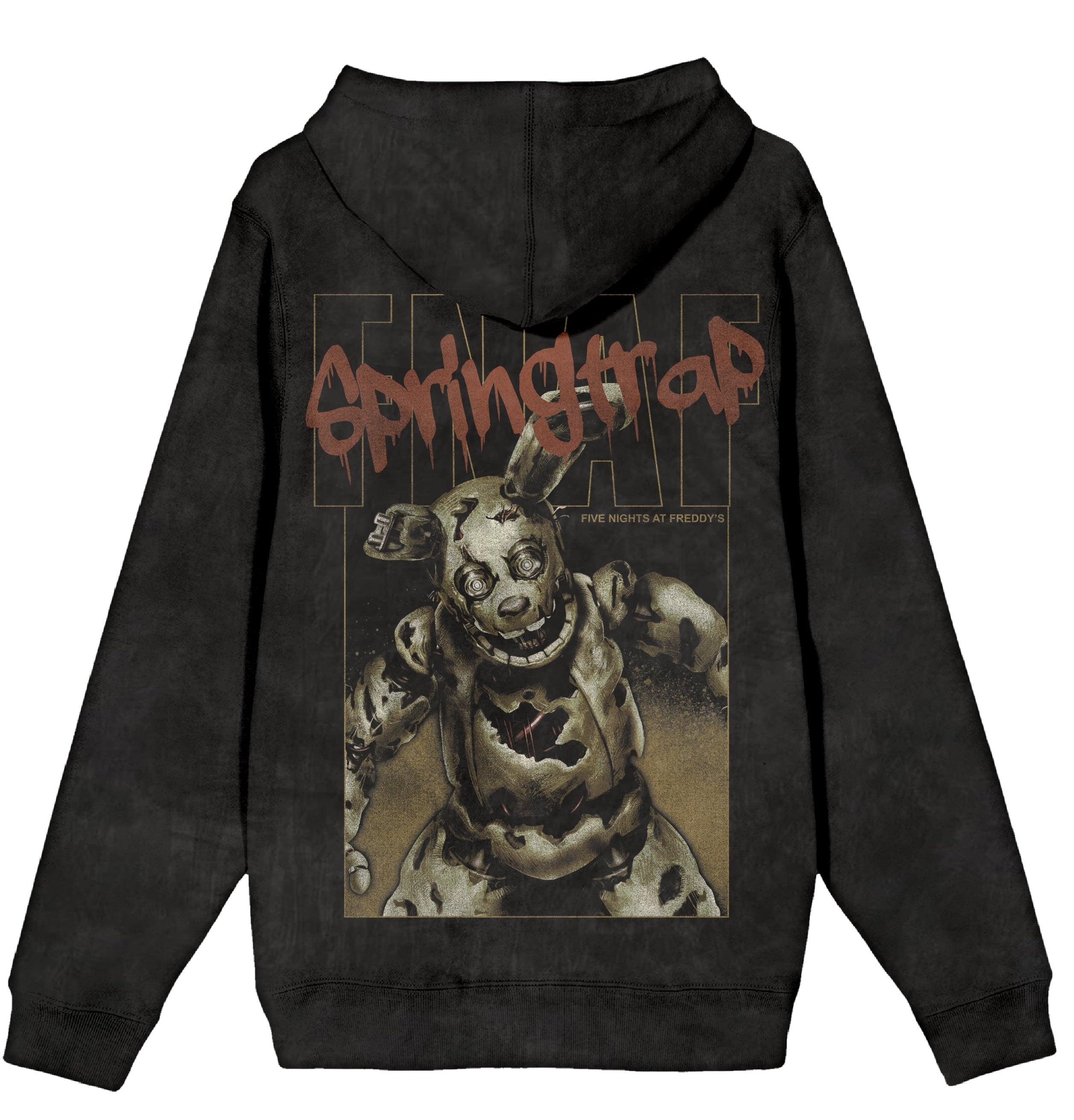 Five Nights At Freddy's Springtrap Freddy Poster Art Men's Black Mineral Wash Long Sleeve Hooded Sweatshirt