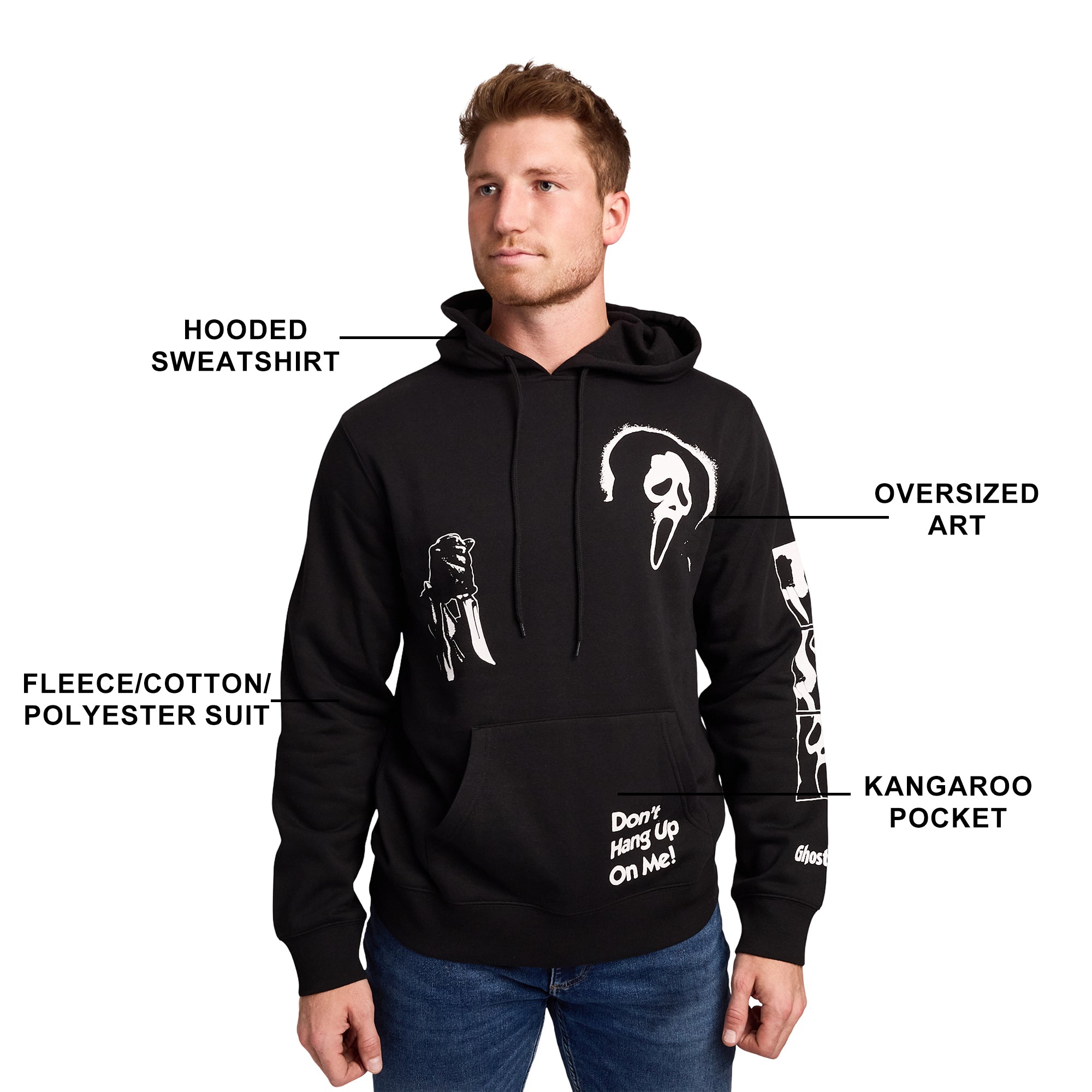 Ghostface Don't Hang Up on Me on Men's Black Hooded Sweathirt