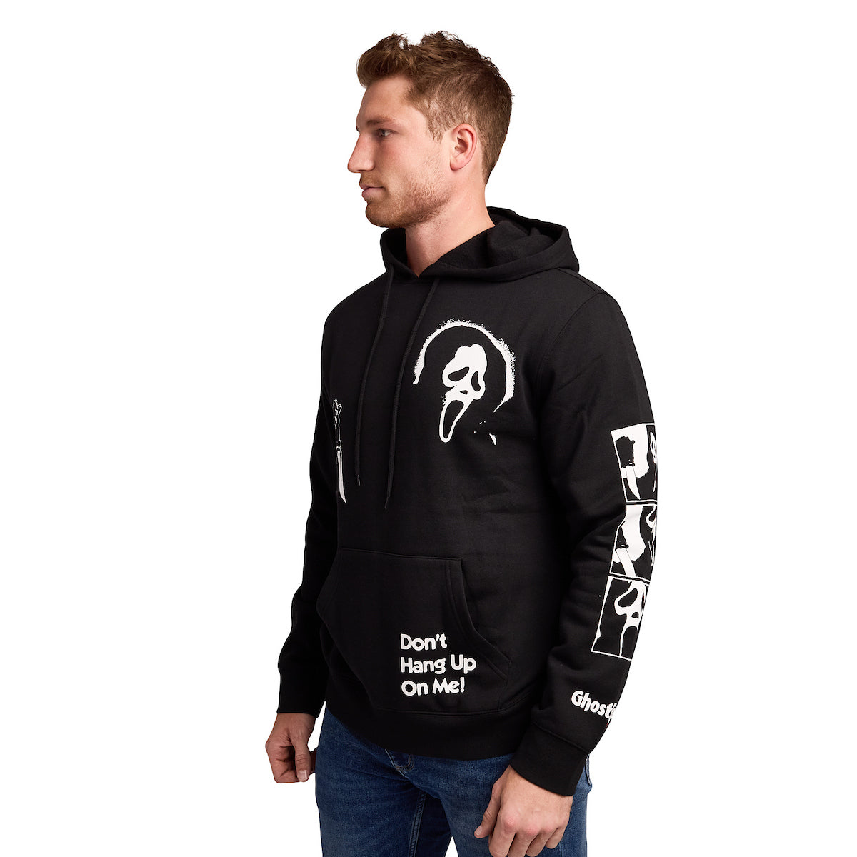 Ghostface Don't Hang Up on Me on Men's Black Hooded Sweathirt