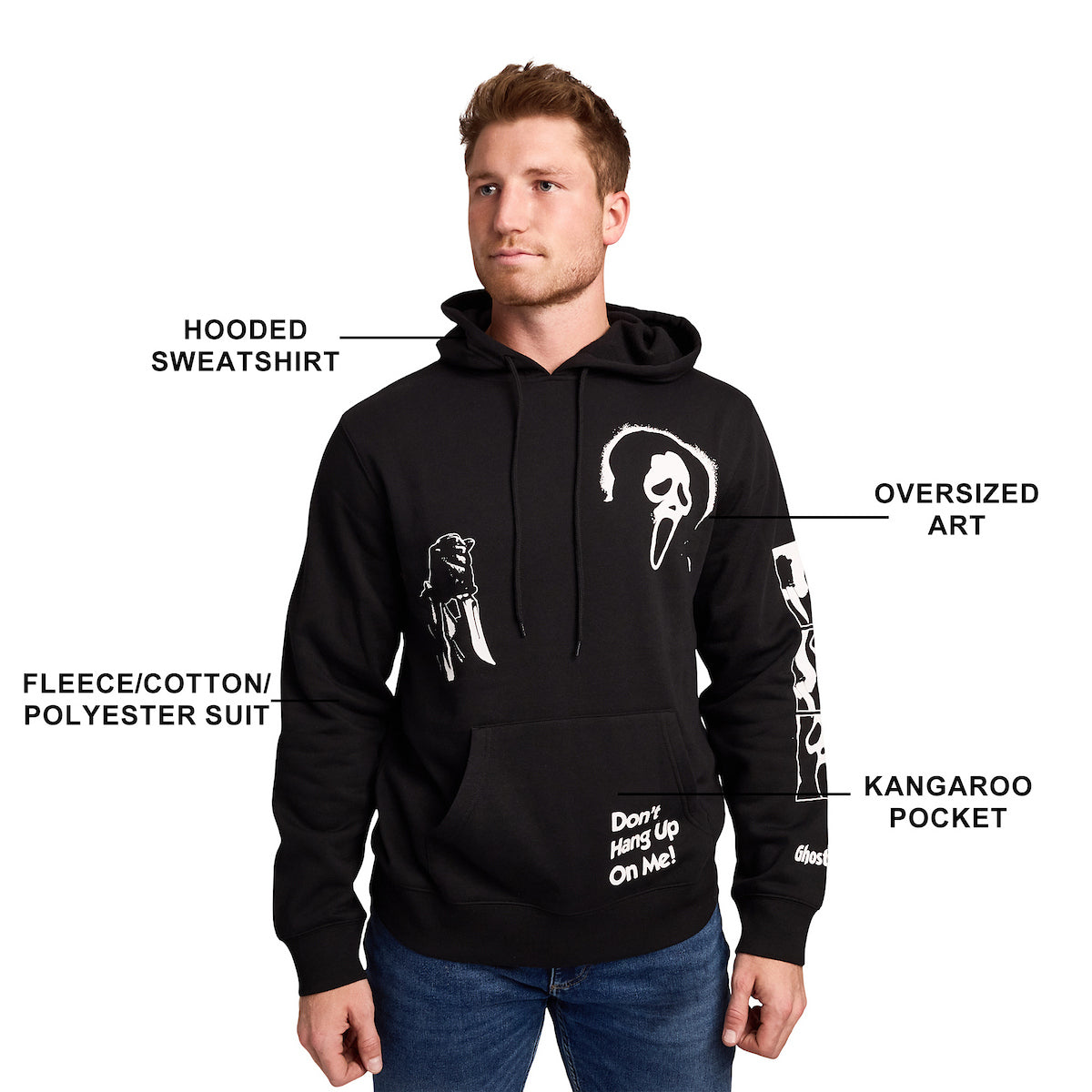 Ghostface Don't Hang Up on Me on Men's Black Hooded Sweathirt