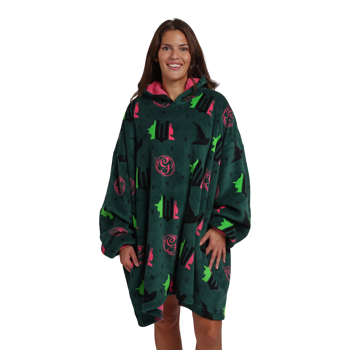 Wicked Part 1 Witch & Glinda Seal All-Over Print Adult Green Long Sleeve Comfy Hooded Blanket