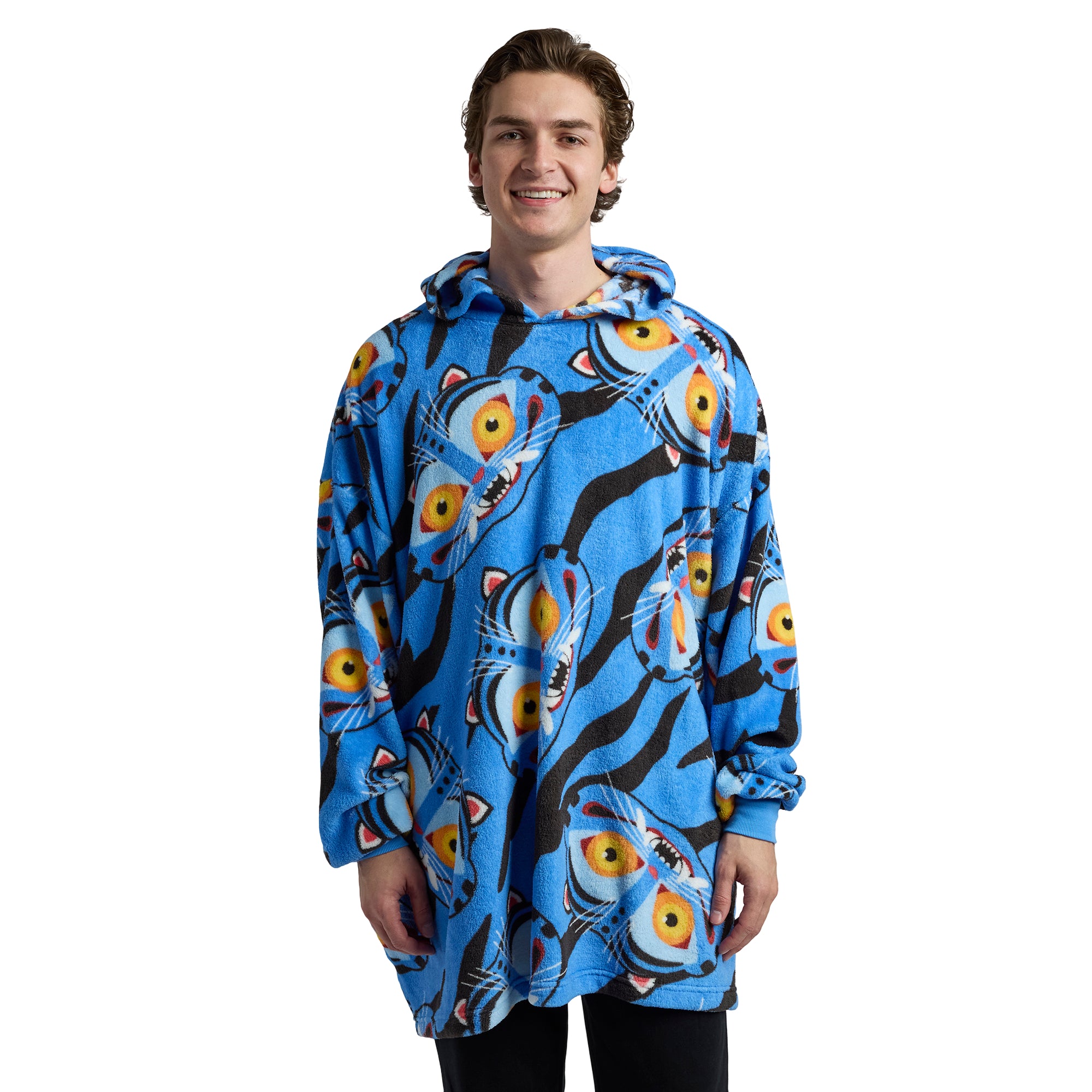 KPop Demon Hunters Derpy Head AOP Men's Blue Oversized Sleep Blanket Hoodie