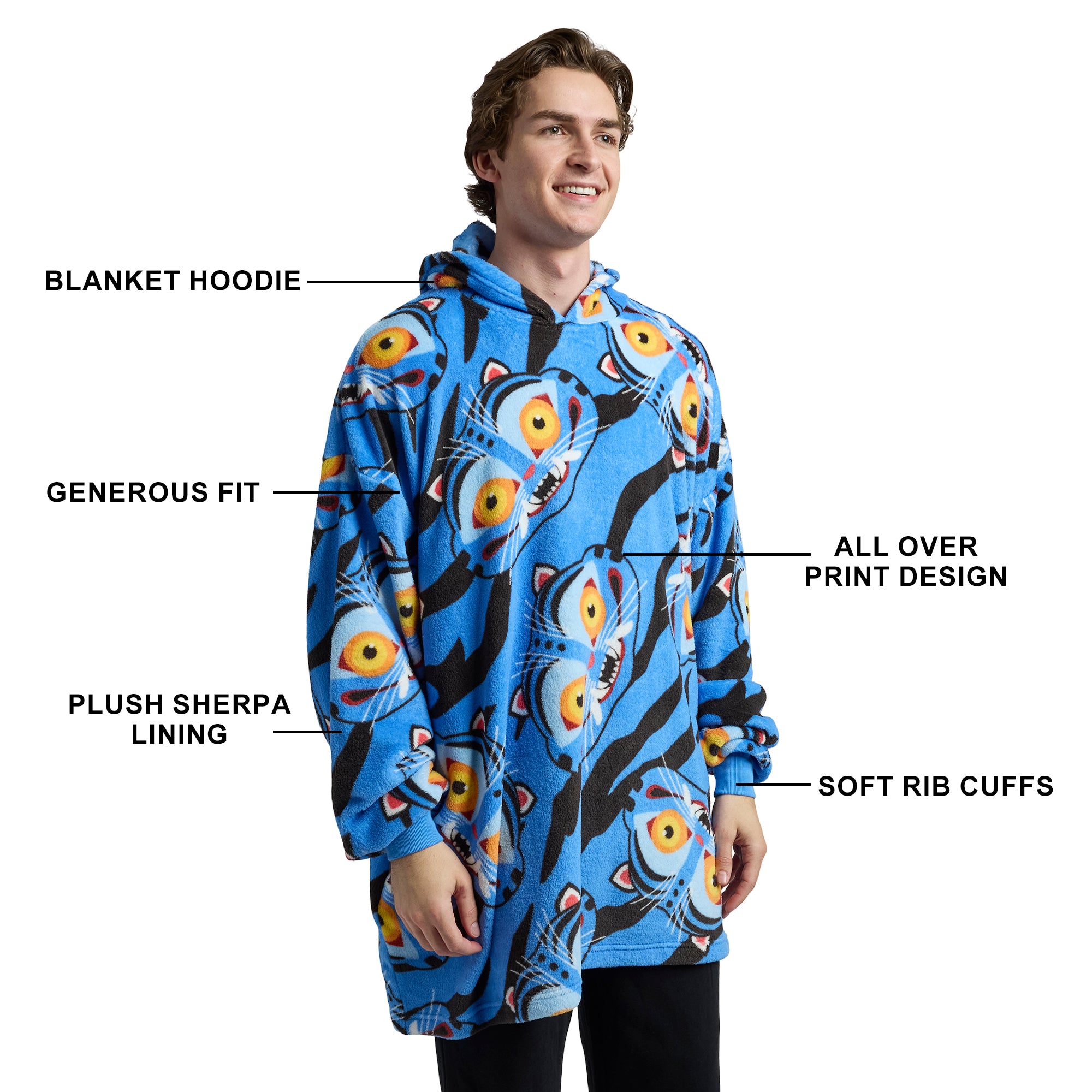KPop Demon Hunters Derpy Head AOP Men's Blue Oversized Sleep Blanket Hoodie