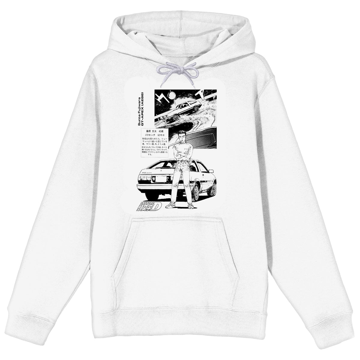 Initial D Bunta Fujiwara AE86 Manga Mens Pullover Hoodie Large-Format Front Graphic Drawstring Hood Sweatshirt