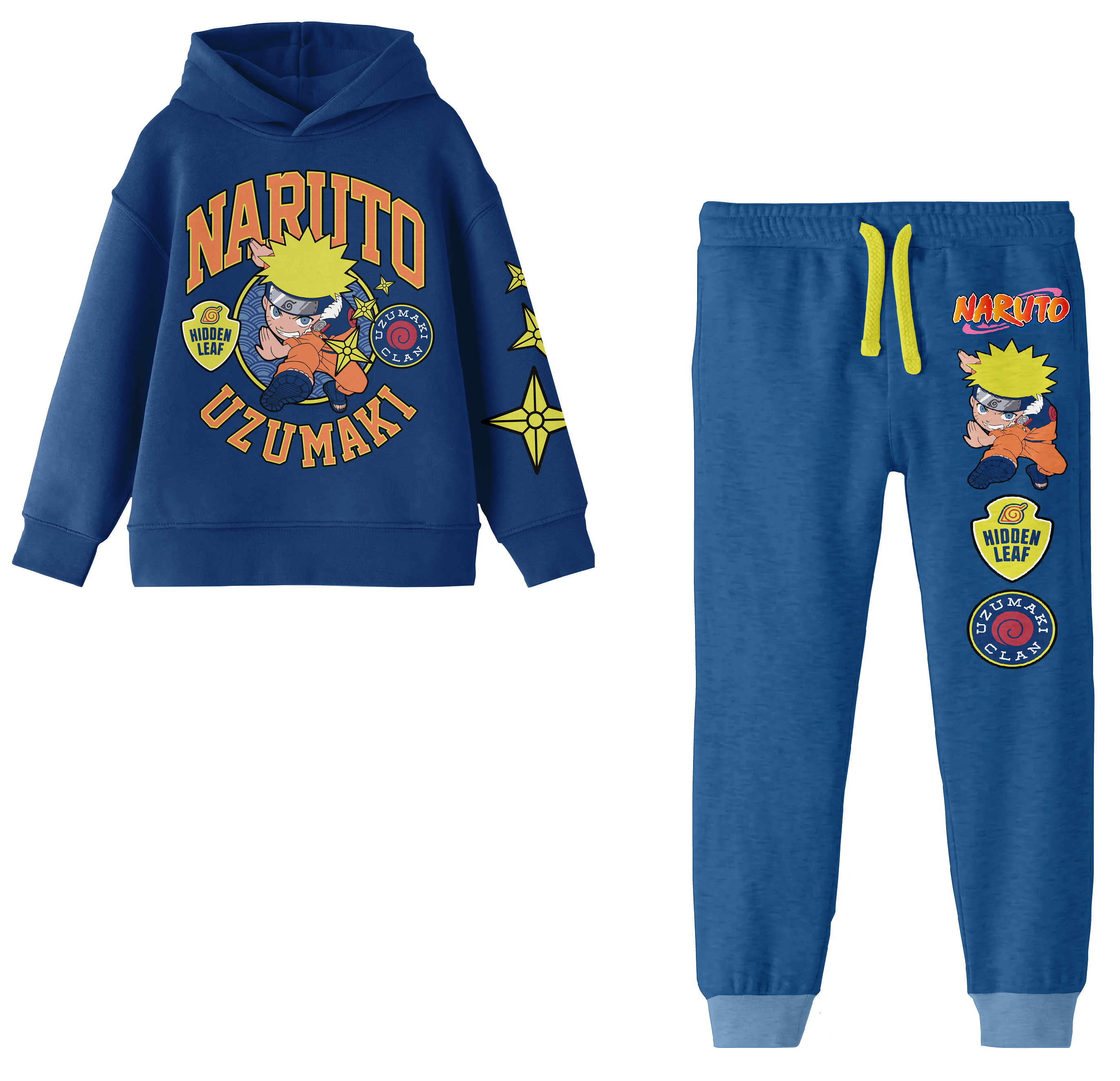 Bioworld Naruto Youth Hoodie and Sweatpant Set, 2-Piece Kids Fleece Jogger Outfit, Soft 100% Polyester, Officially Licensed Anime Graphic