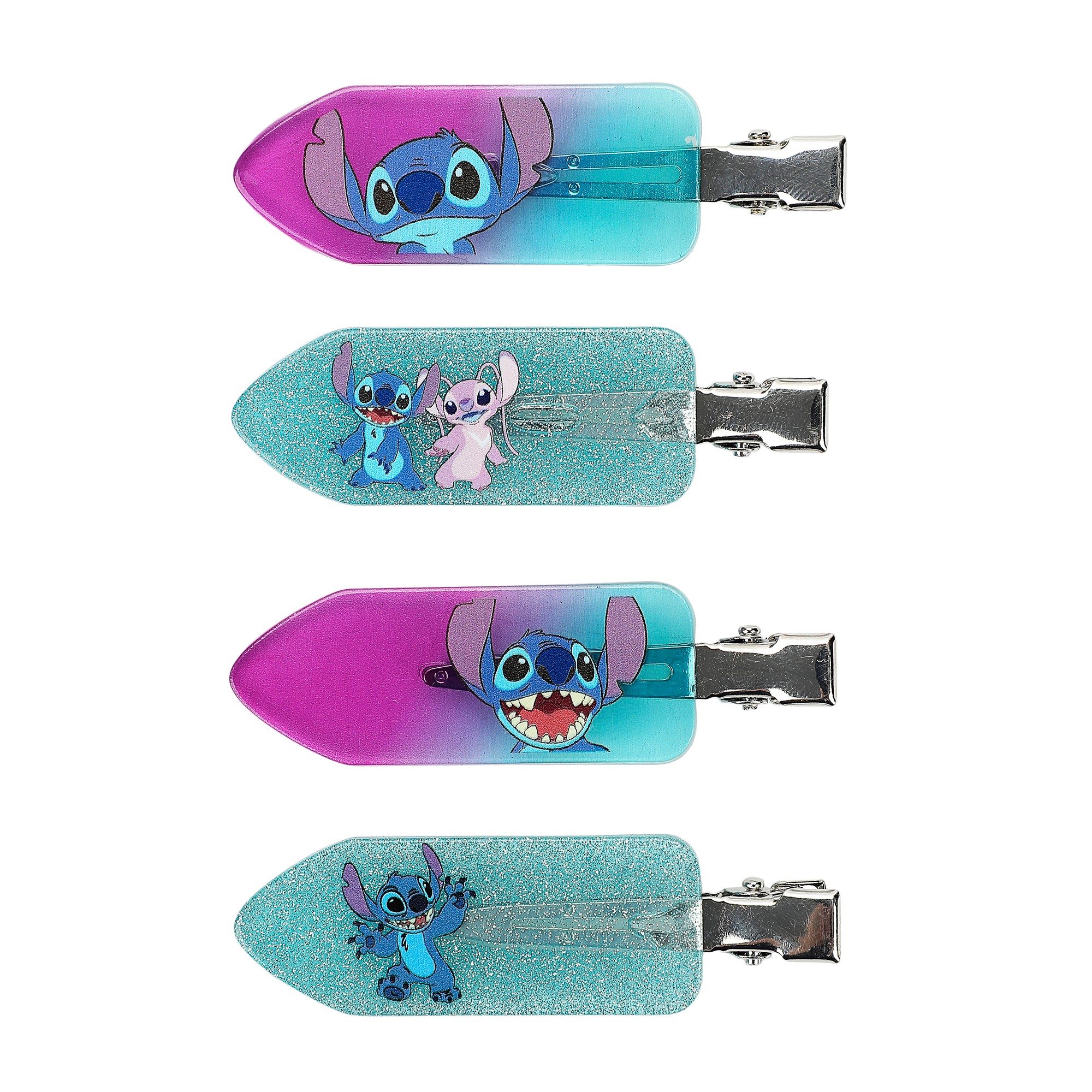 Disney Stitch Get Ready With Me 4-Piece Stitch & Angel Glitter Acrylic Hair Clip Set