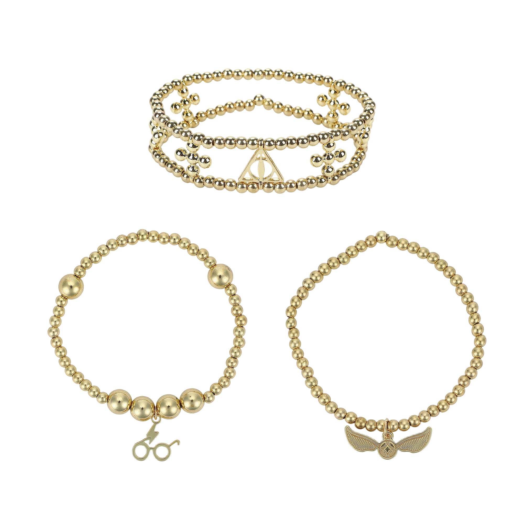 Harry Potter Deathly Hallows and Snitch 3 Pack Adult Bracelet Set
