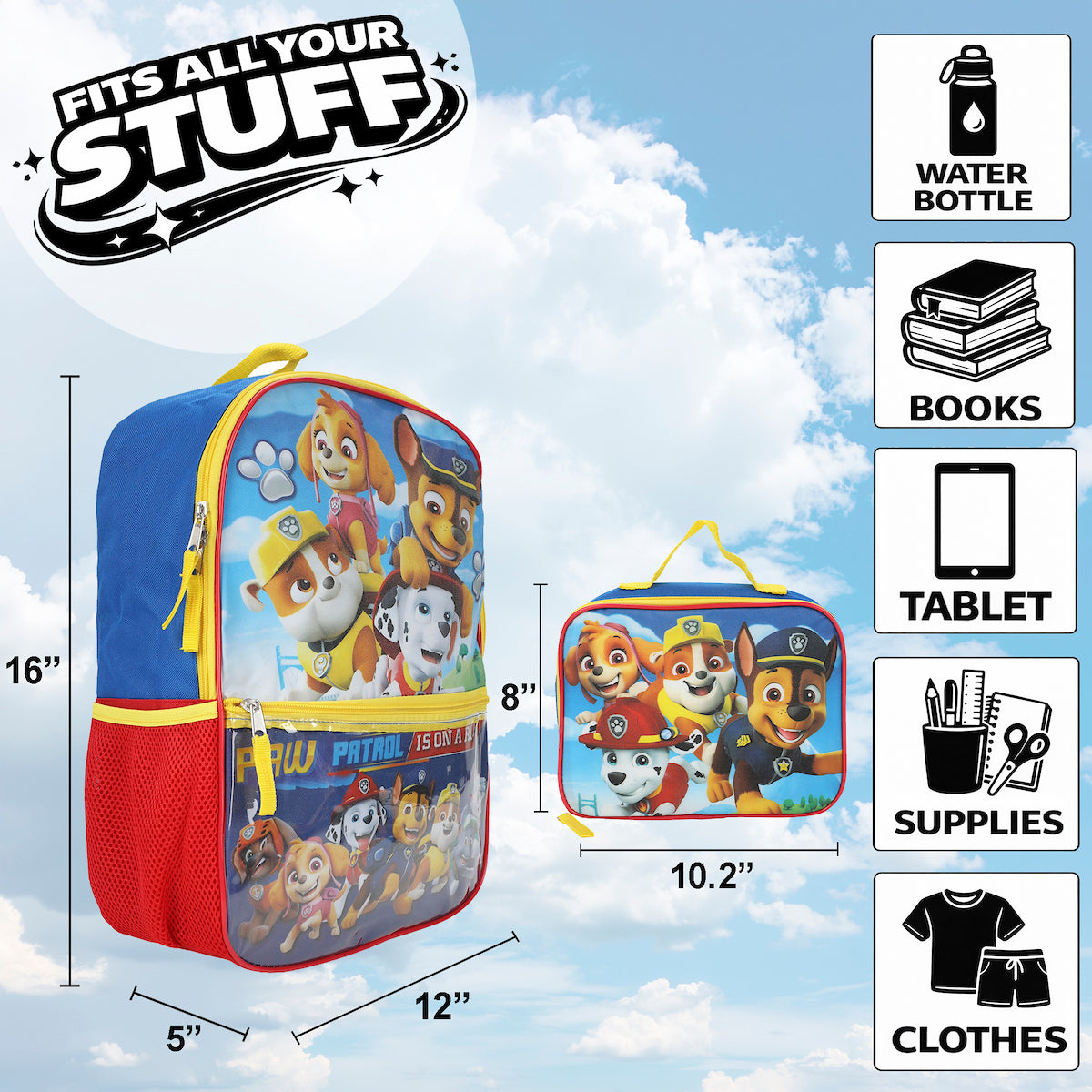 Paw Patrol Heroes Nickelodeon Cartoon 5-Piece Backpack accessories Set for boys