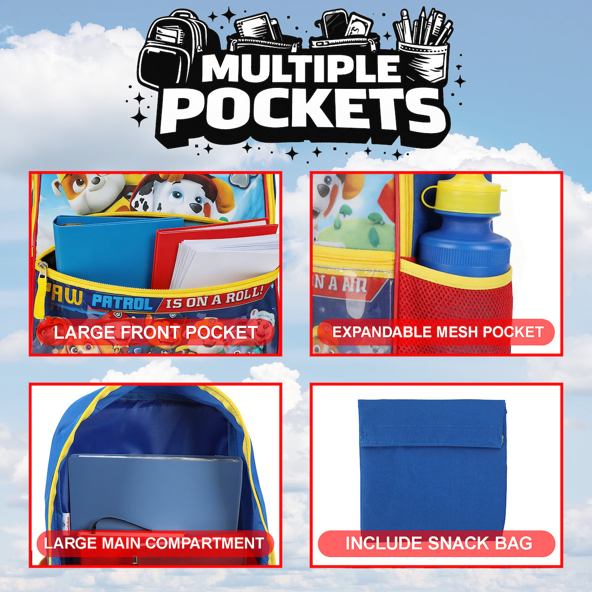 Paw Patrol Heroes Nickelodeon Cartoon 5-Piece Backpack accessories Set for boys