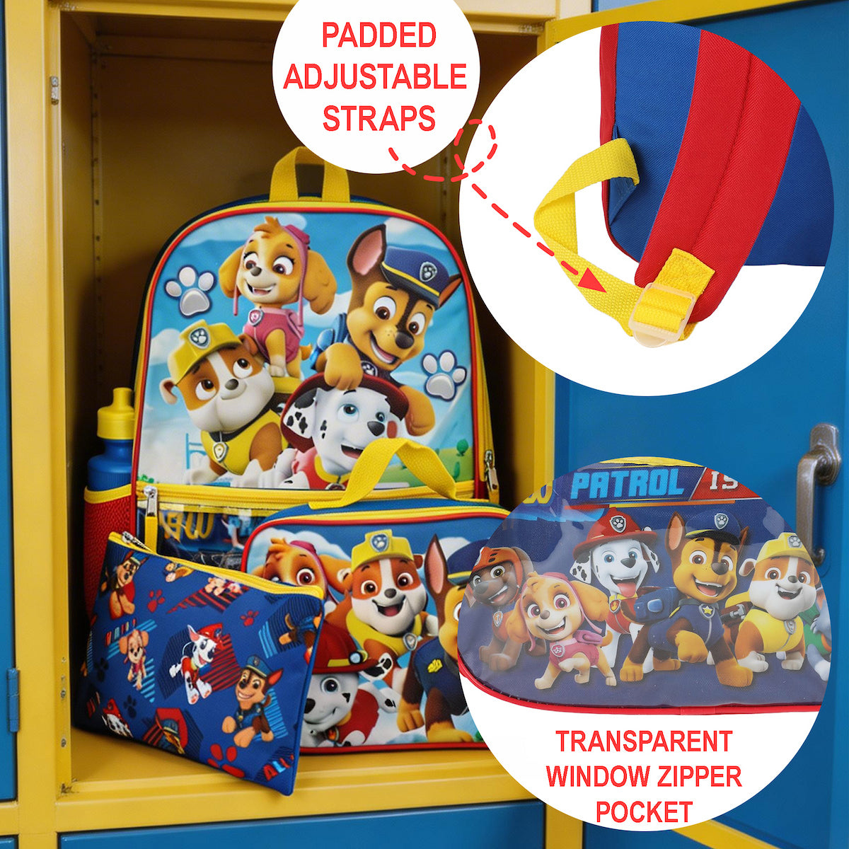 Paw Patrol Heroes Nickelodeon Cartoon 5-Piece Backpack accessories Set for boys