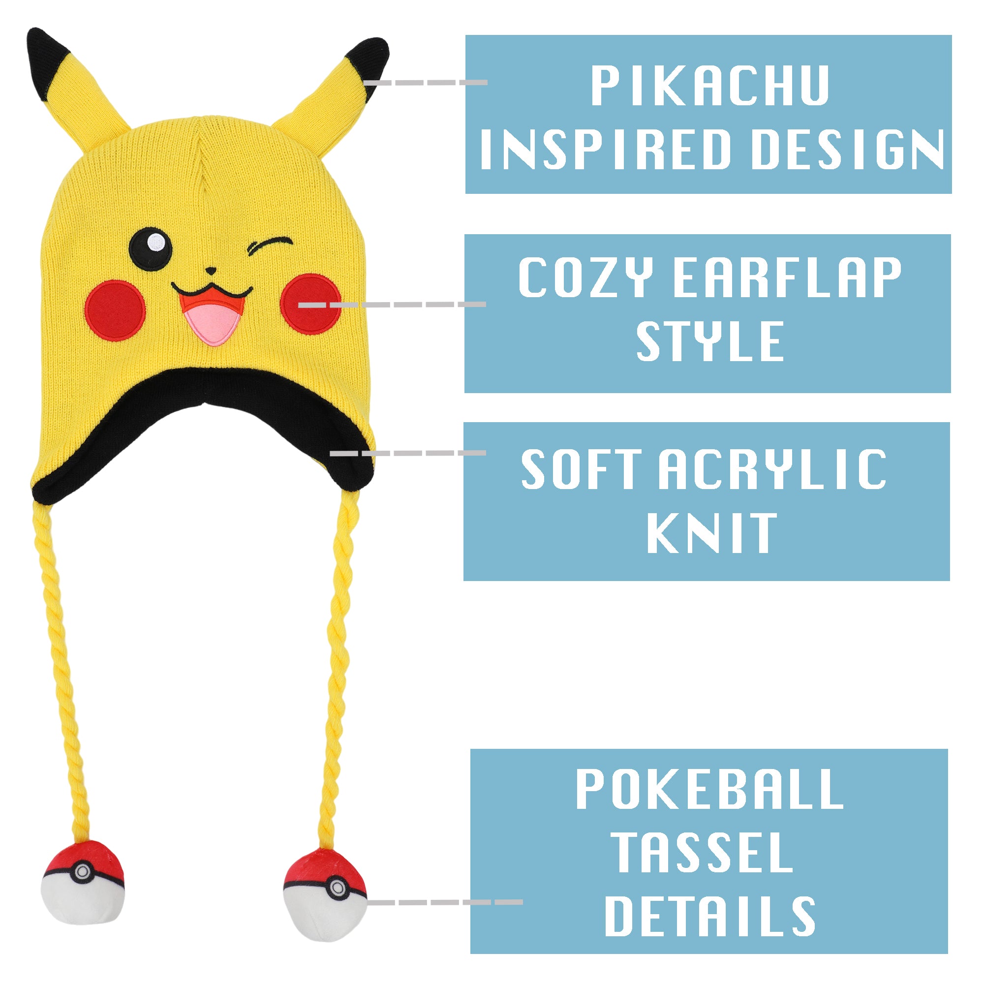 Pokemon Pikachu Laplander Hat With Fleece Pokeball Tassels