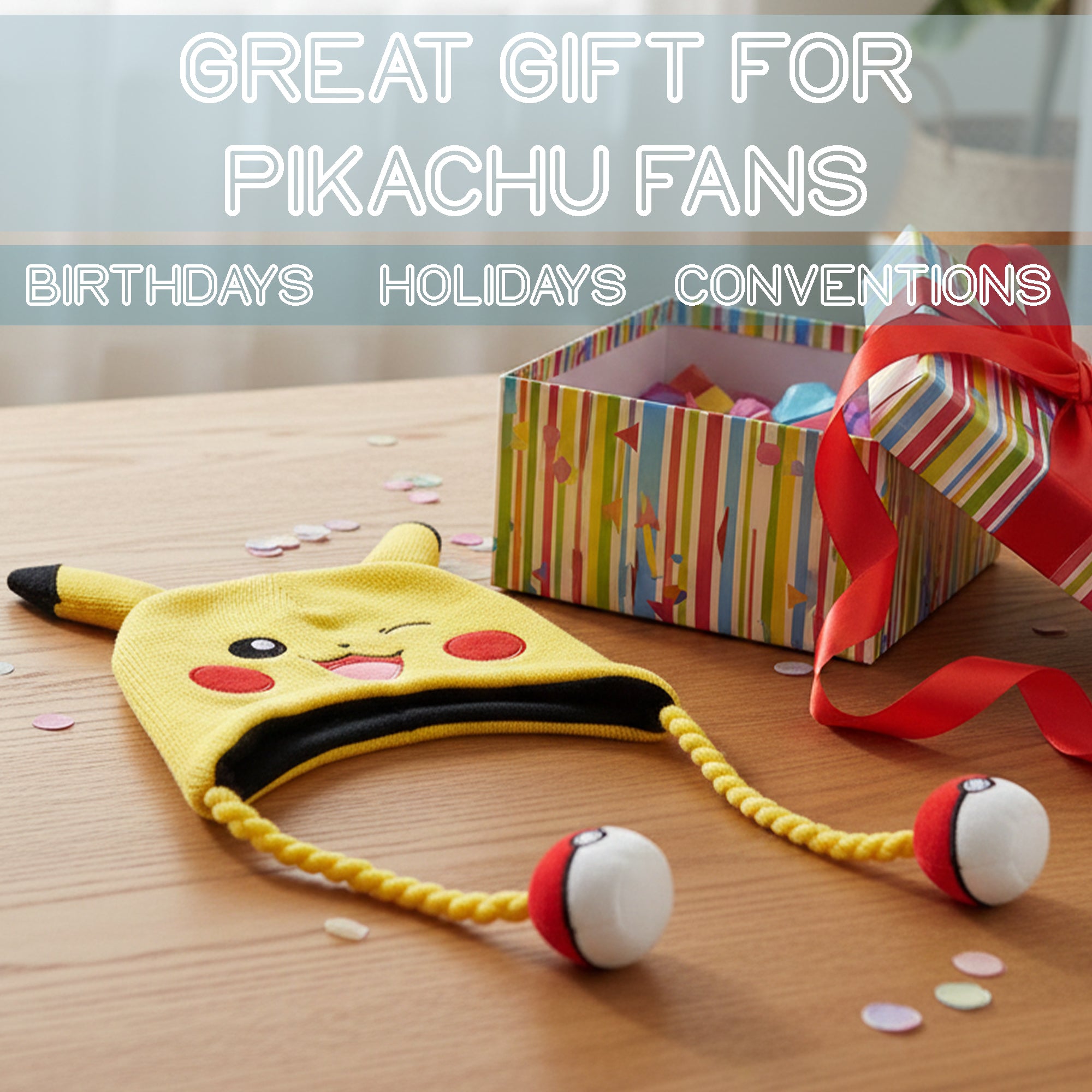 Pokemon Pikachu Laplander Hat With Fleece Pokeball Tassels