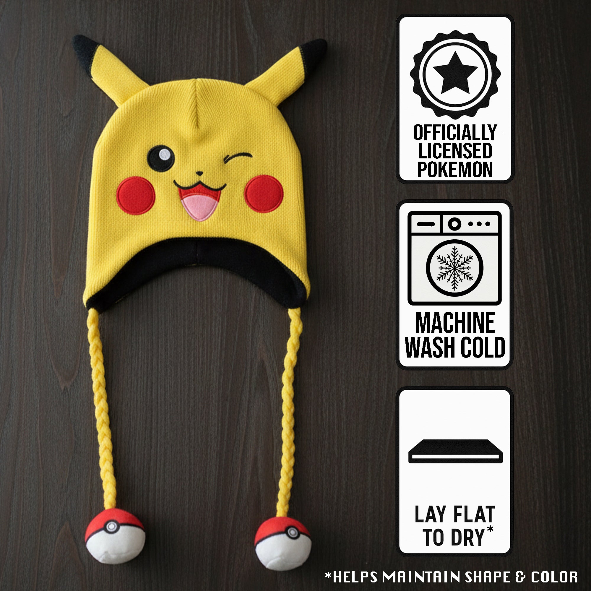 Pokemon Pikachu Laplander Hat With Fleece Pokeball Tassels