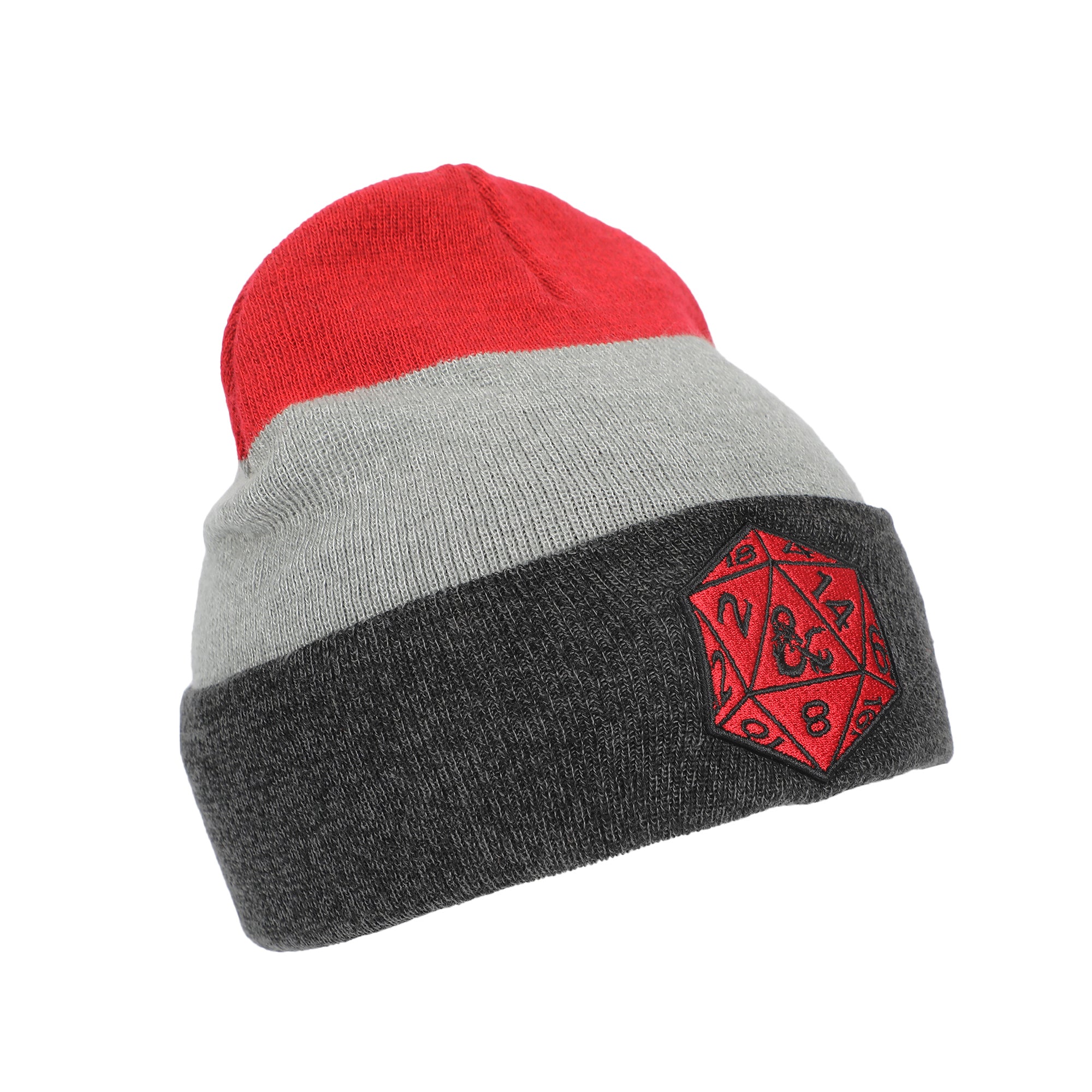 Dungeons and Dragons Game Striped Red Marled Embroidery Logo Knitted Beanie Hat for Winter