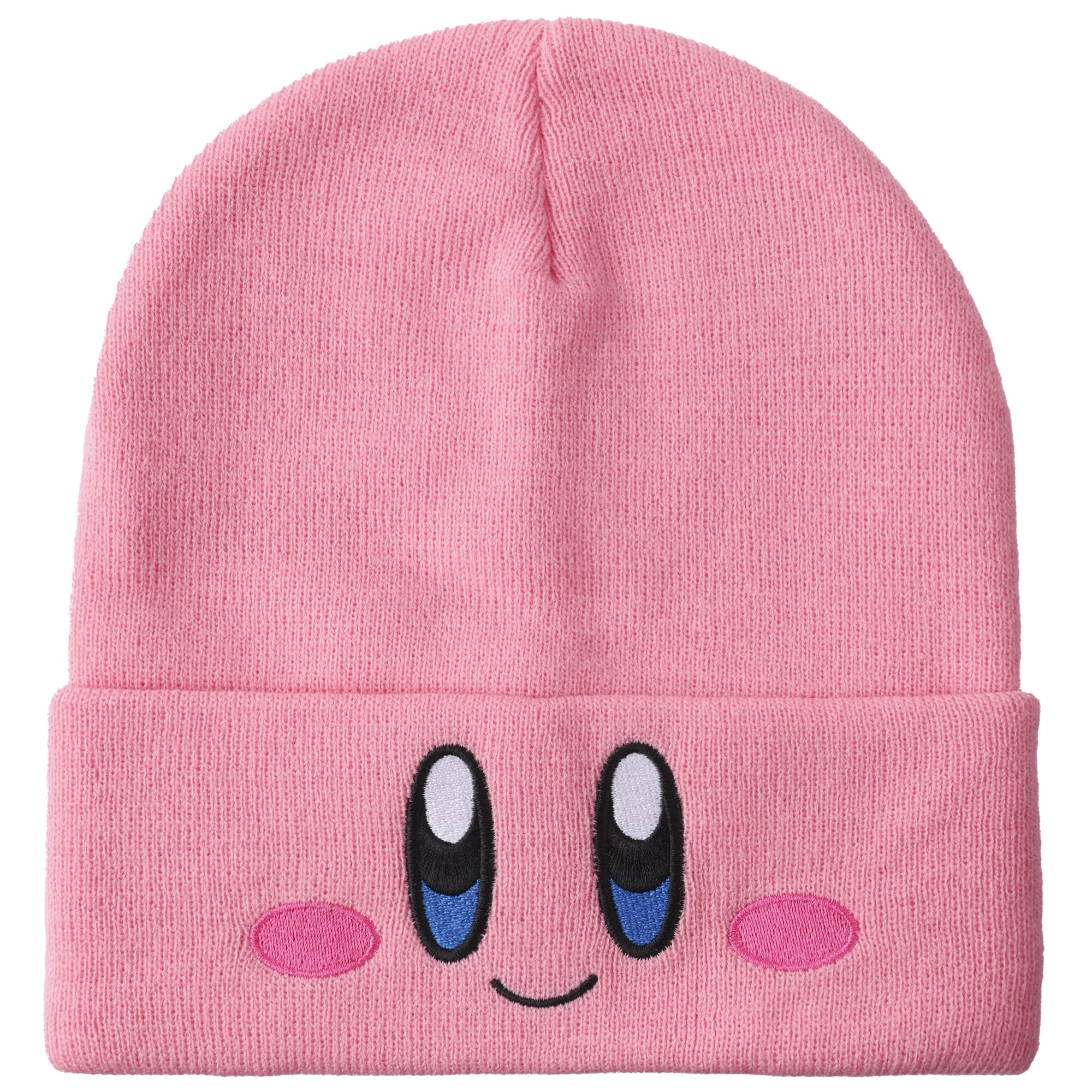 Kirby Smiling Face Pink Cuffed Plain Skull Acrylic Knitted Embroidered Logo Beanie Hat