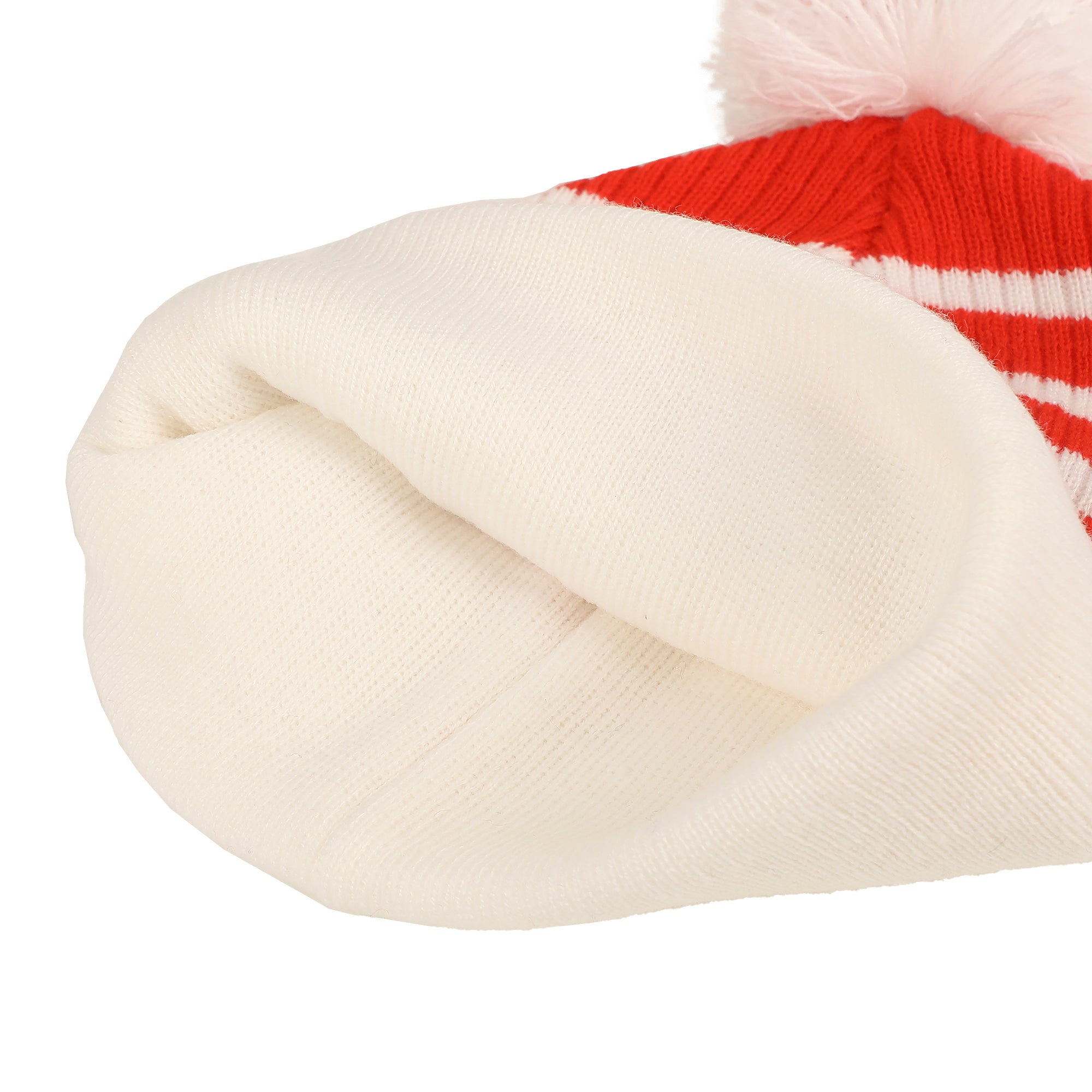 Pokemon Pokeball Plush Pom Red And White Stripes Cuff Beanie