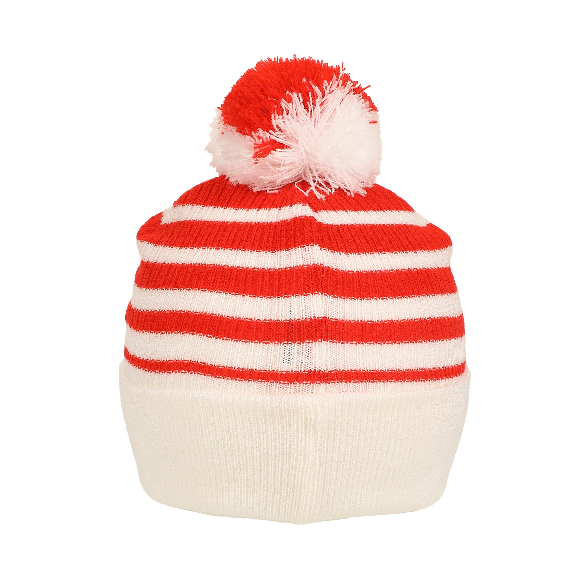 Pokemon Pokeball Plush Pom Red And White Stripes Cuff Beanie