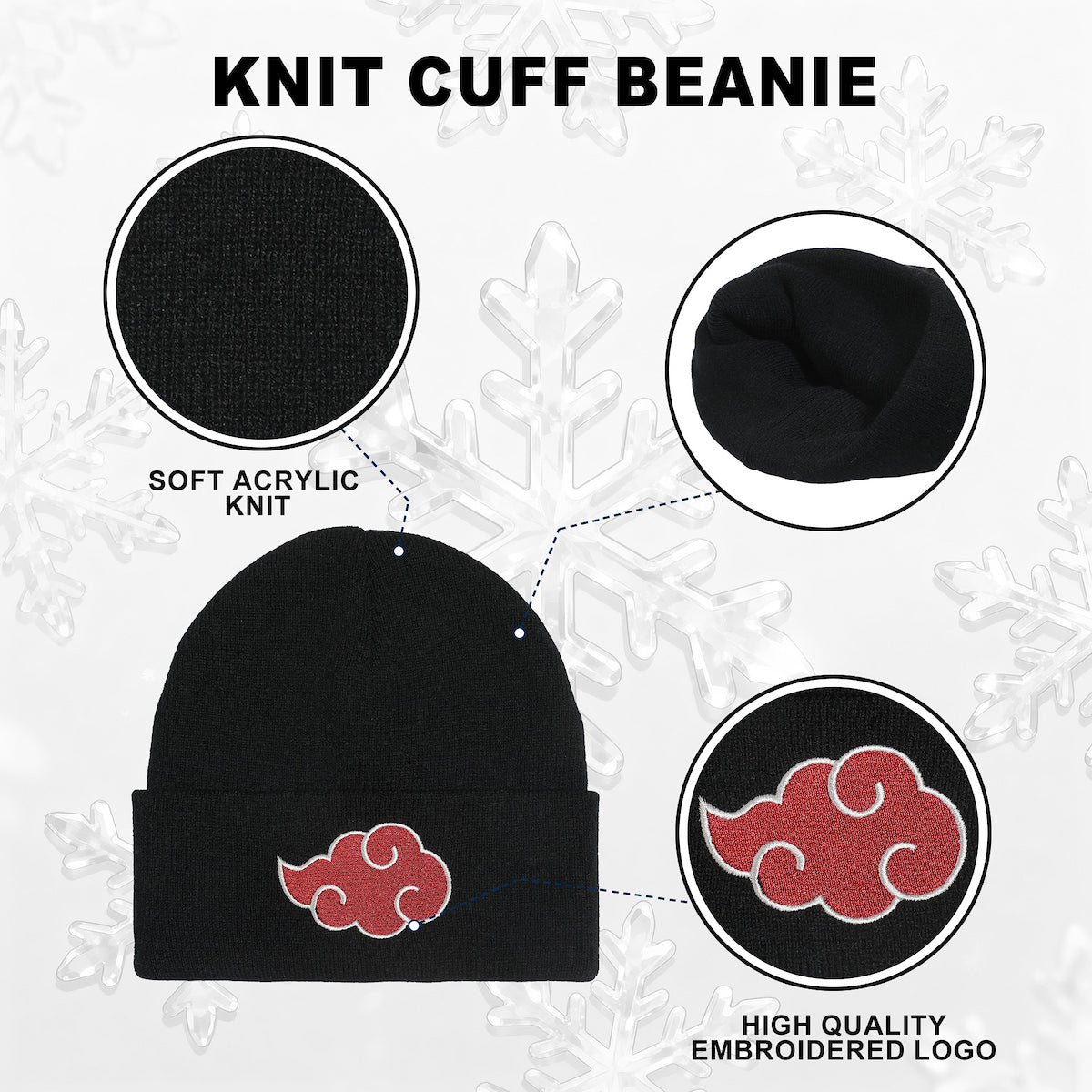 Naruto Shippuden Akatsuki Cloud Embroidery Knit Cap Beanie for Adults