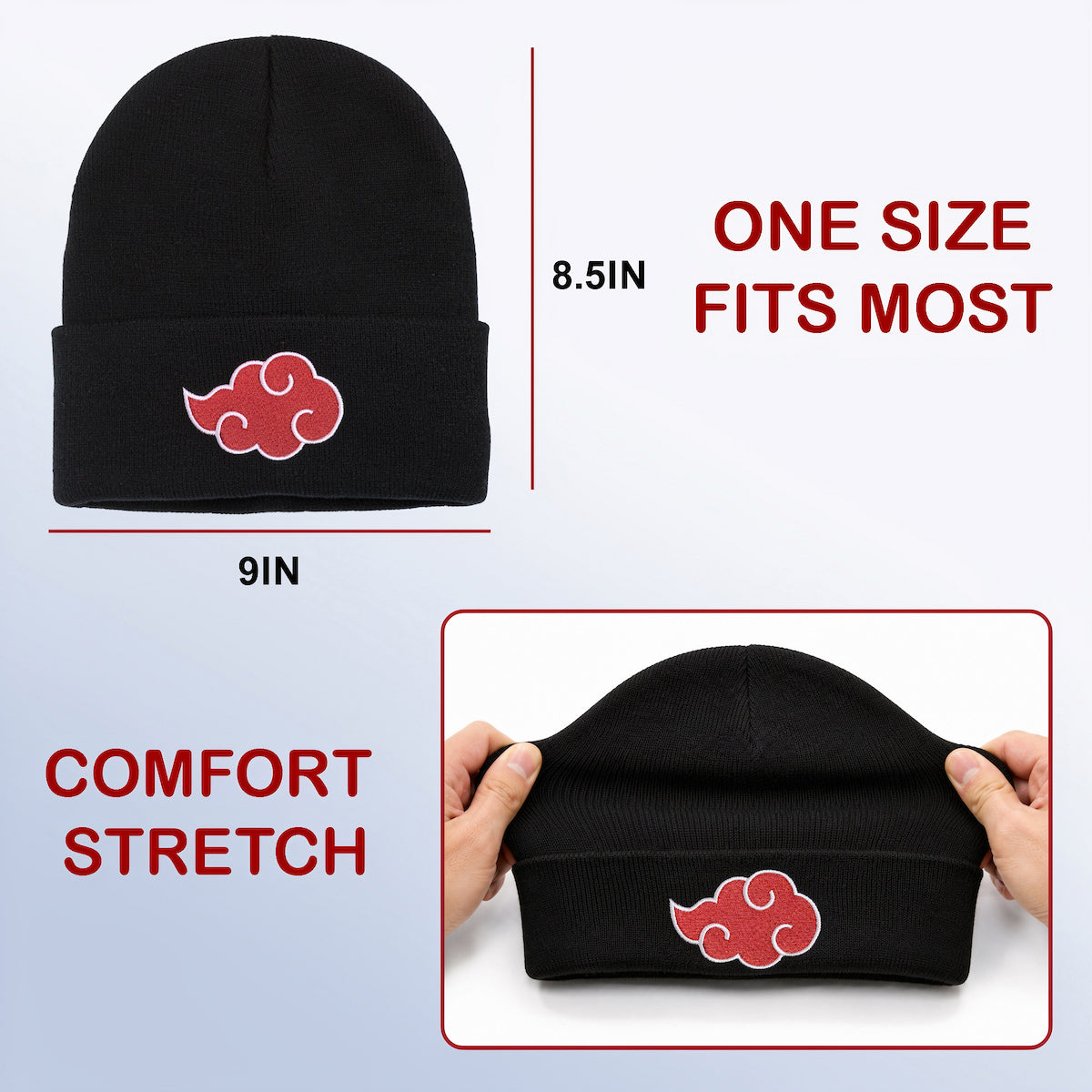 Naruto Shippuden Akatsuki Cloud Embroidery Knit Cap Beanie for Adults