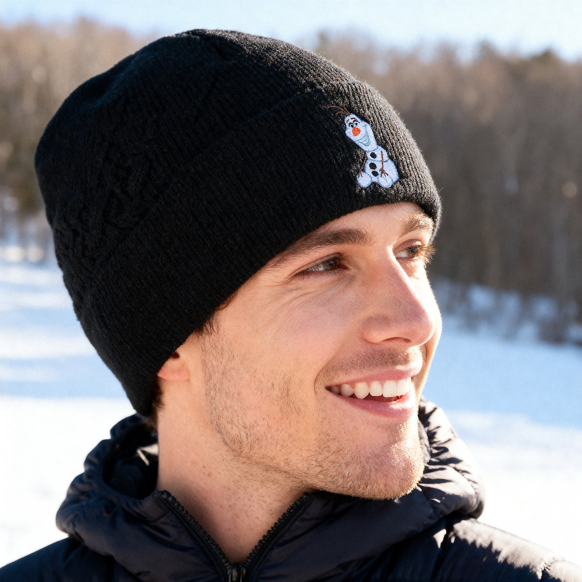 Frozen Olaf Embroidery Blue Knit Cuff Beanie for Adults