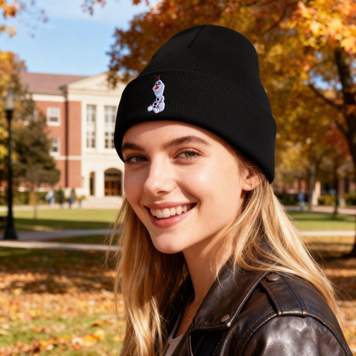 Frozen Olaf Embroidery Blue Knit Cuff Beanie for Adults