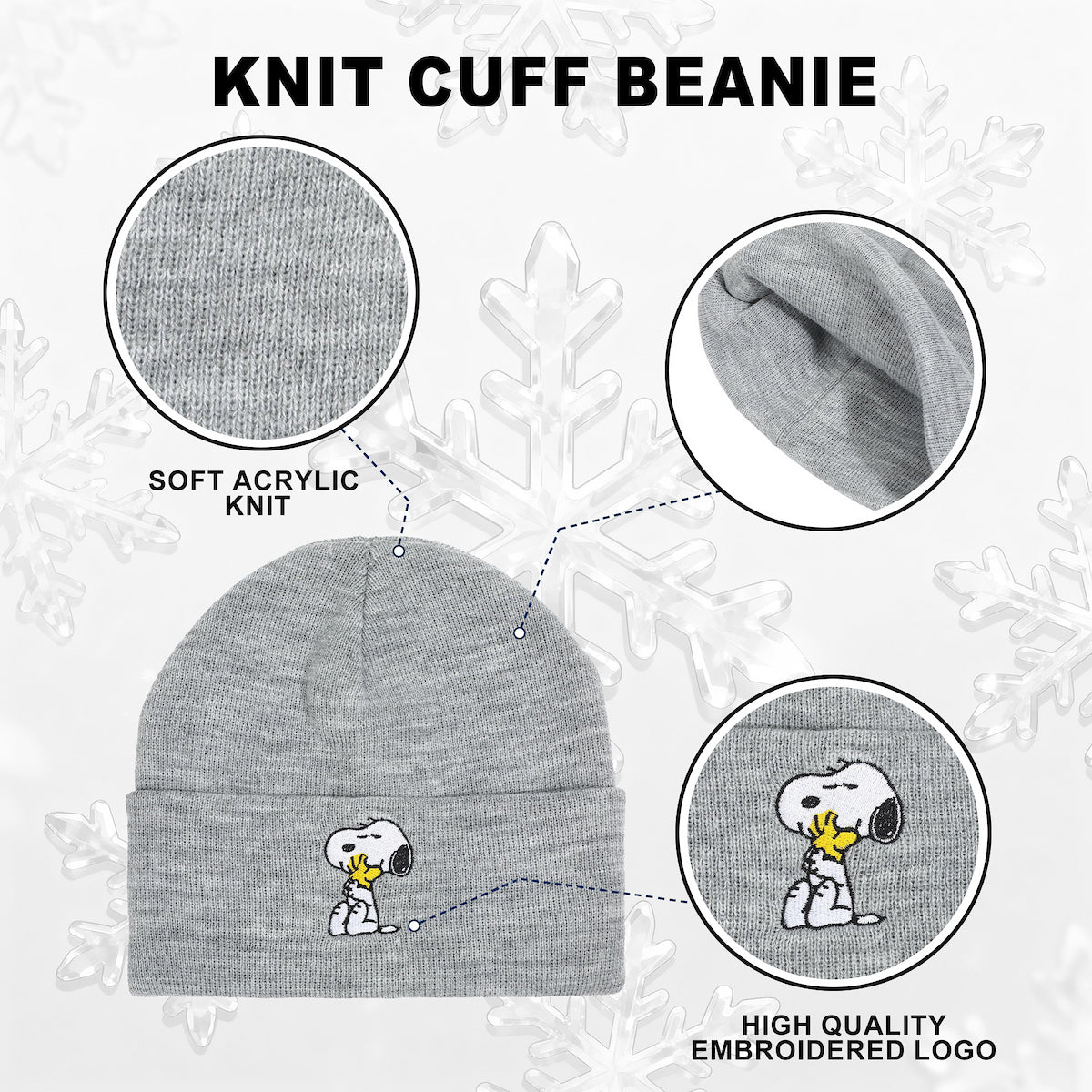 Peanuts Snoopy Woodstock Embroidered Knit Cap for Adults