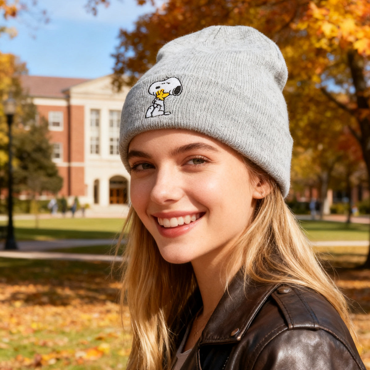 Peanuts Snoopy Woodstock Embroidered Knit Cap for Adults