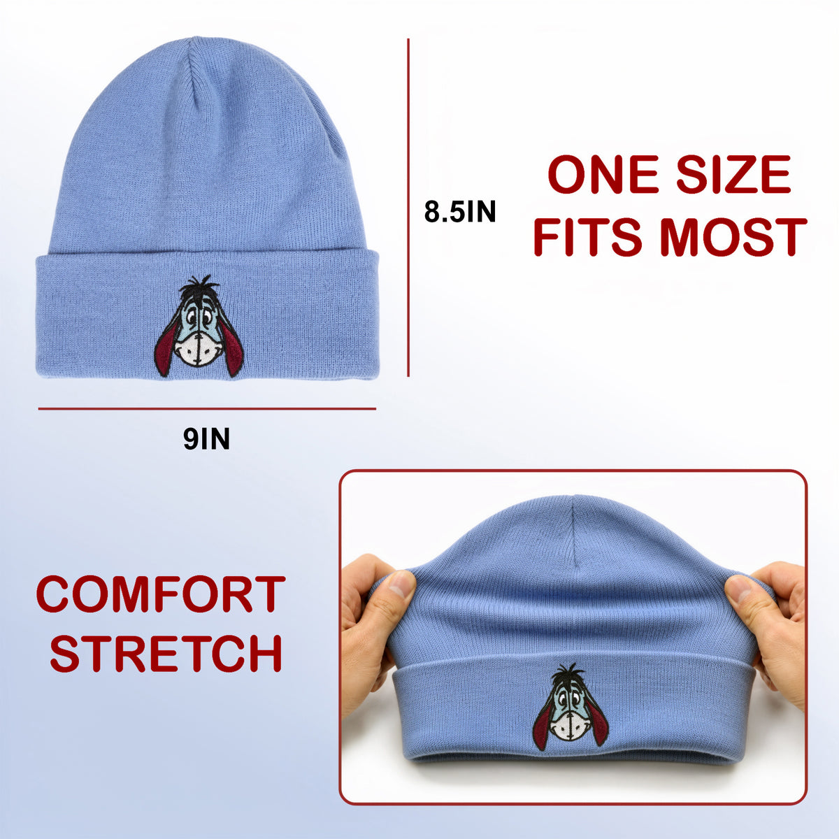 Winnie The Pooh Eeyore Embroidery Blue Knit Beanie Cap