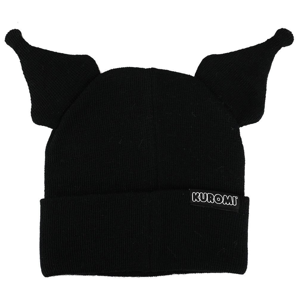 Kuromi Cuffed knitted Embroidered Logo With 3D Plush Ears Beanie Hat