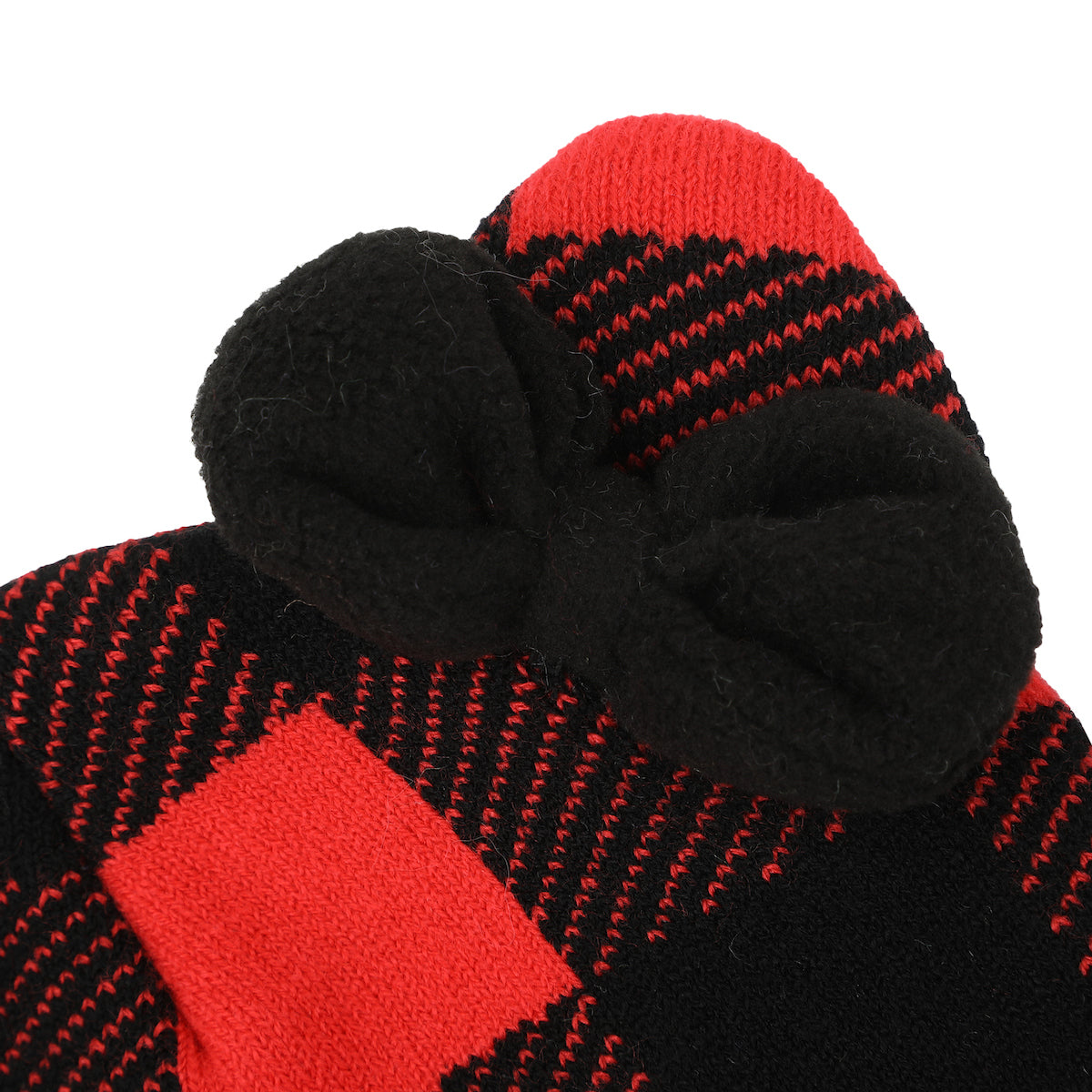 Hello Kitty Head Shape Red Plaid Cuff Beanie With Fleece Bow