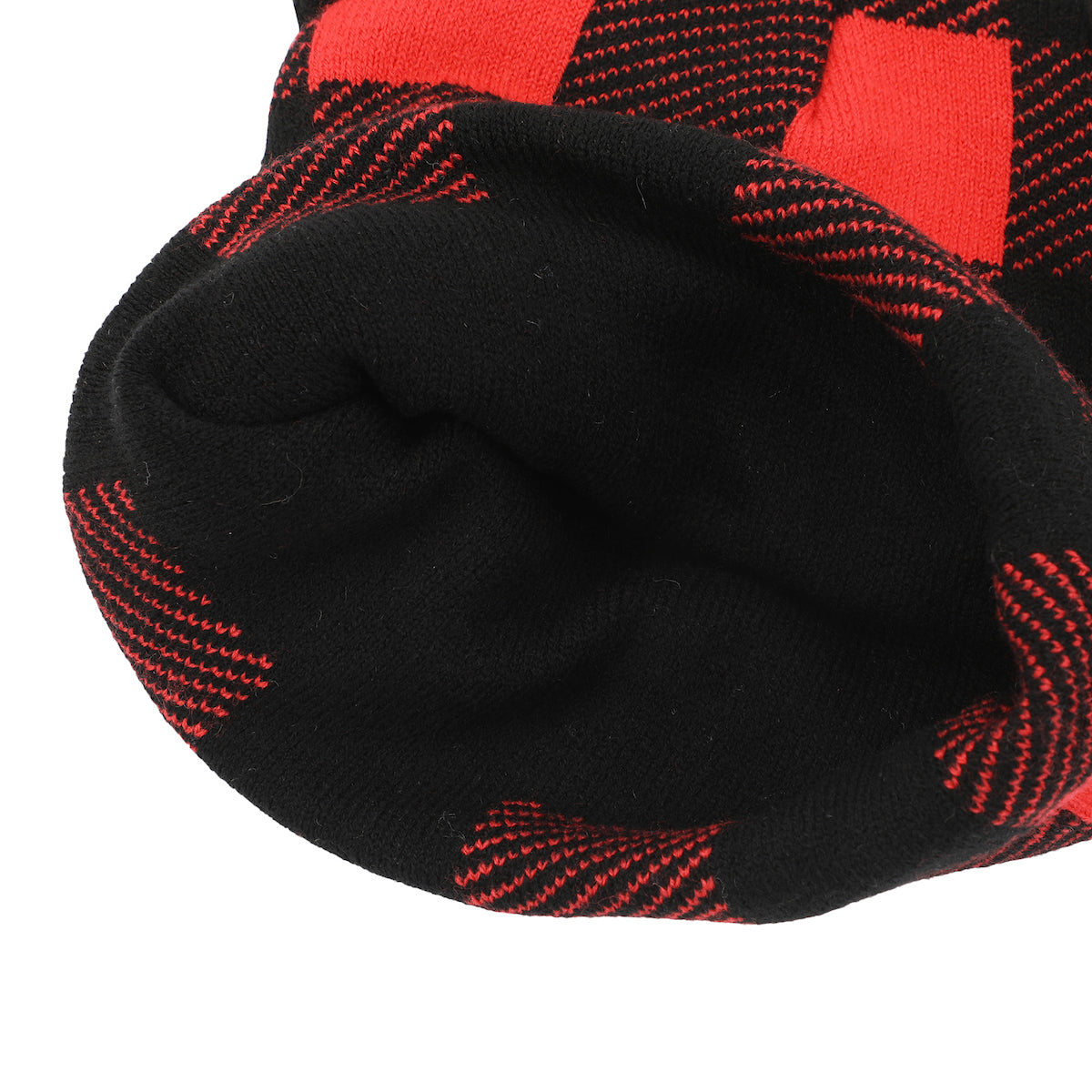 Hello Kitty Head Shape Red Plaid Cuff Beanie With Fleece Bow