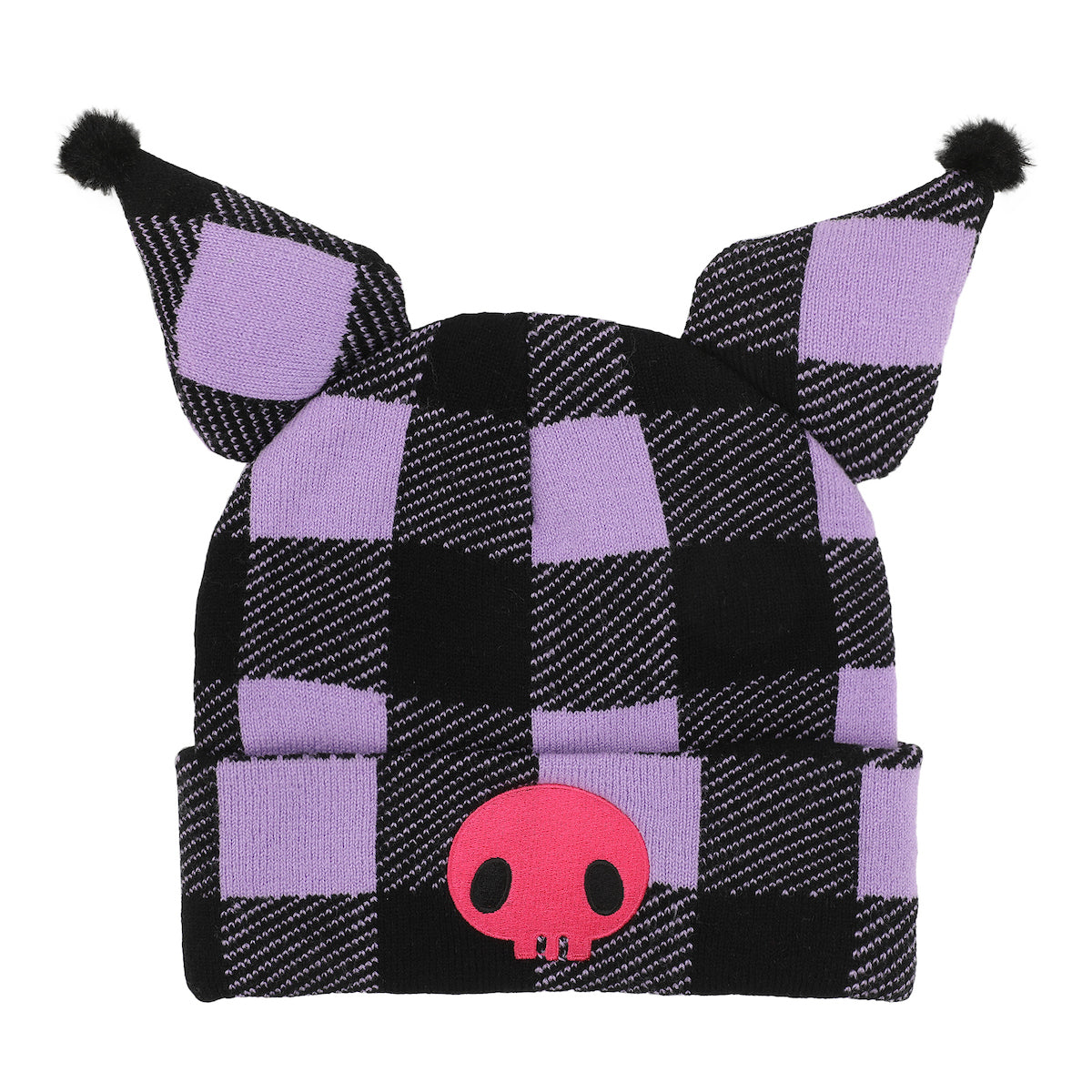 Kuromi Hood Purple Plaid Cuff Beanie