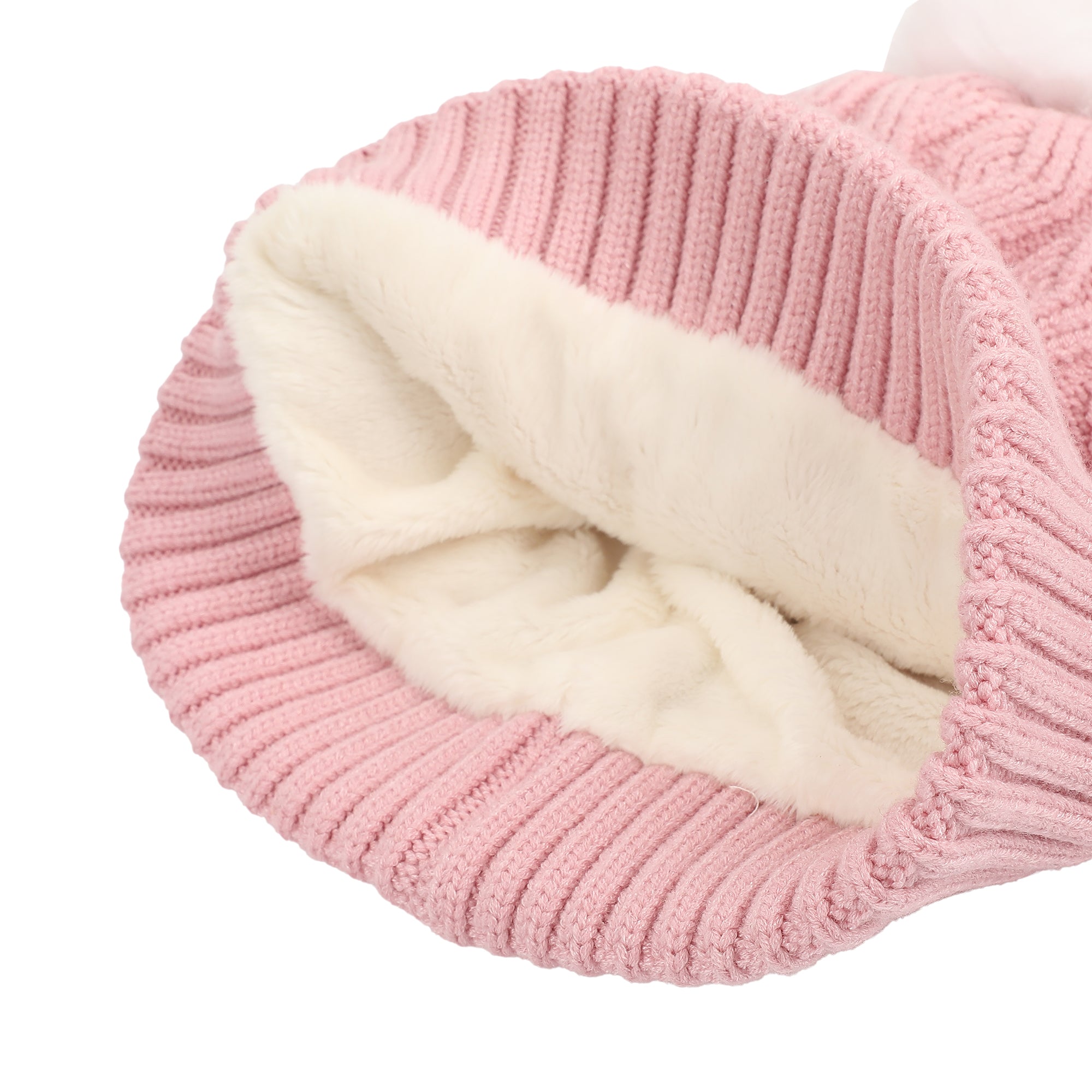 Hello Kitty Pink Knit With Faux Fur Pom Cuff Beanie