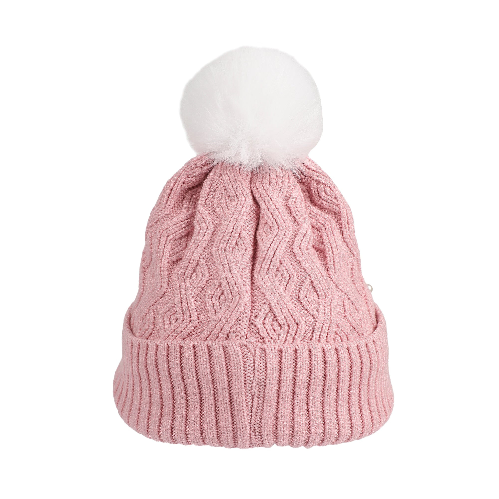 Hello Kitty Pink Knit With Faux Fur Pom Cuff Beanie