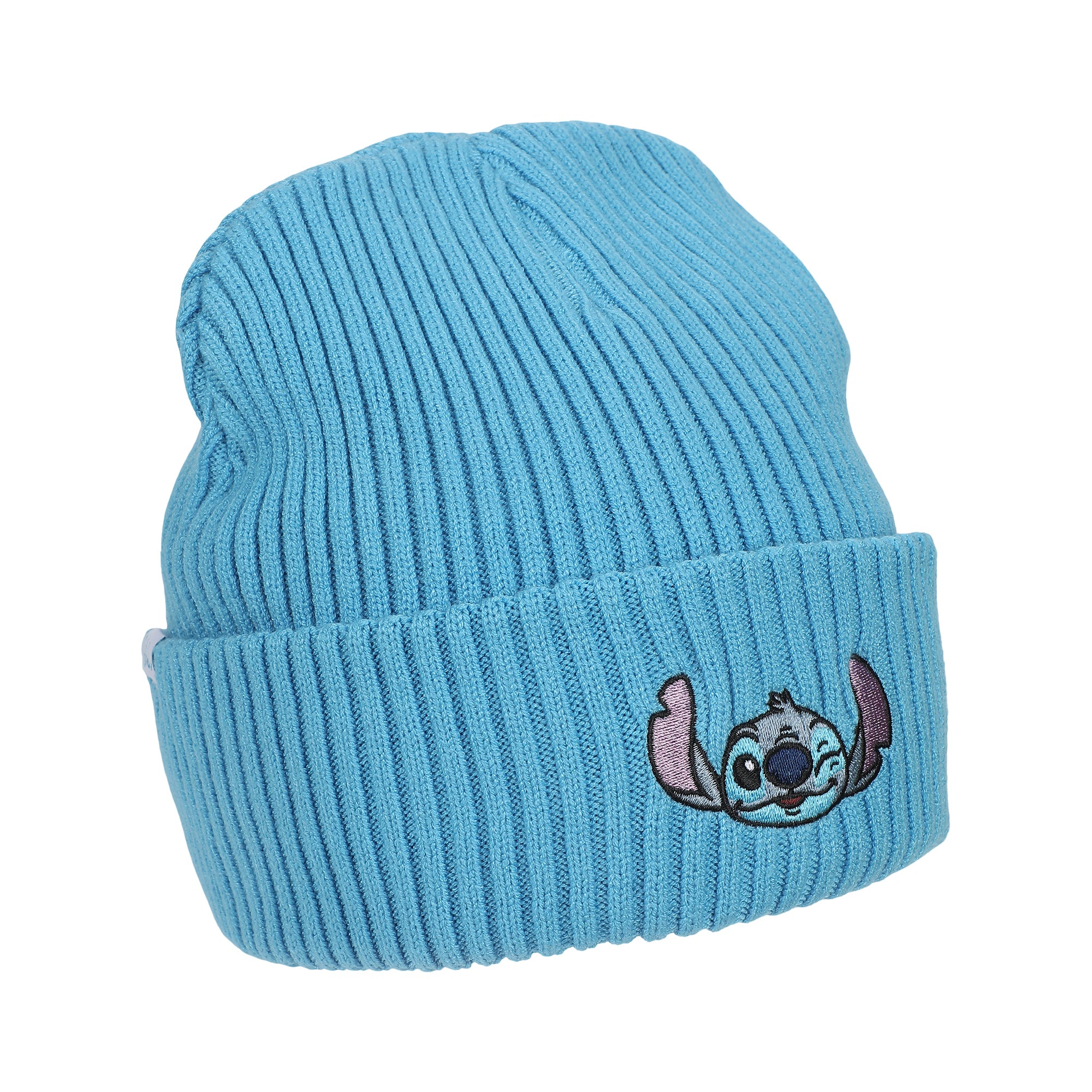 Lilo & Stitch Ribbed Knit, Embroidered Stitch On Blue Cuff Beanie