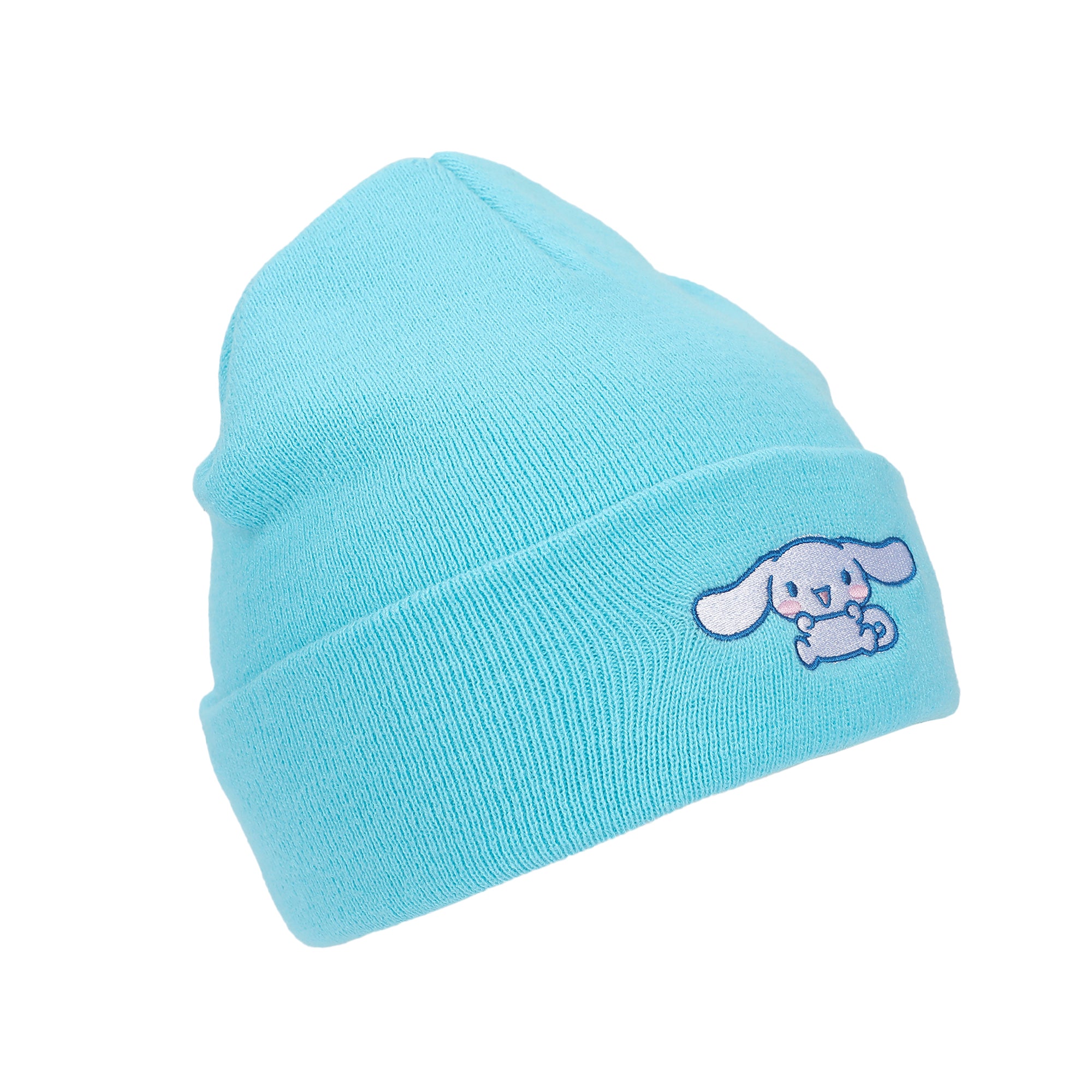 Cinnamoroll Ribbed Knit, Embroidered Character On Blue Cuff Beanie