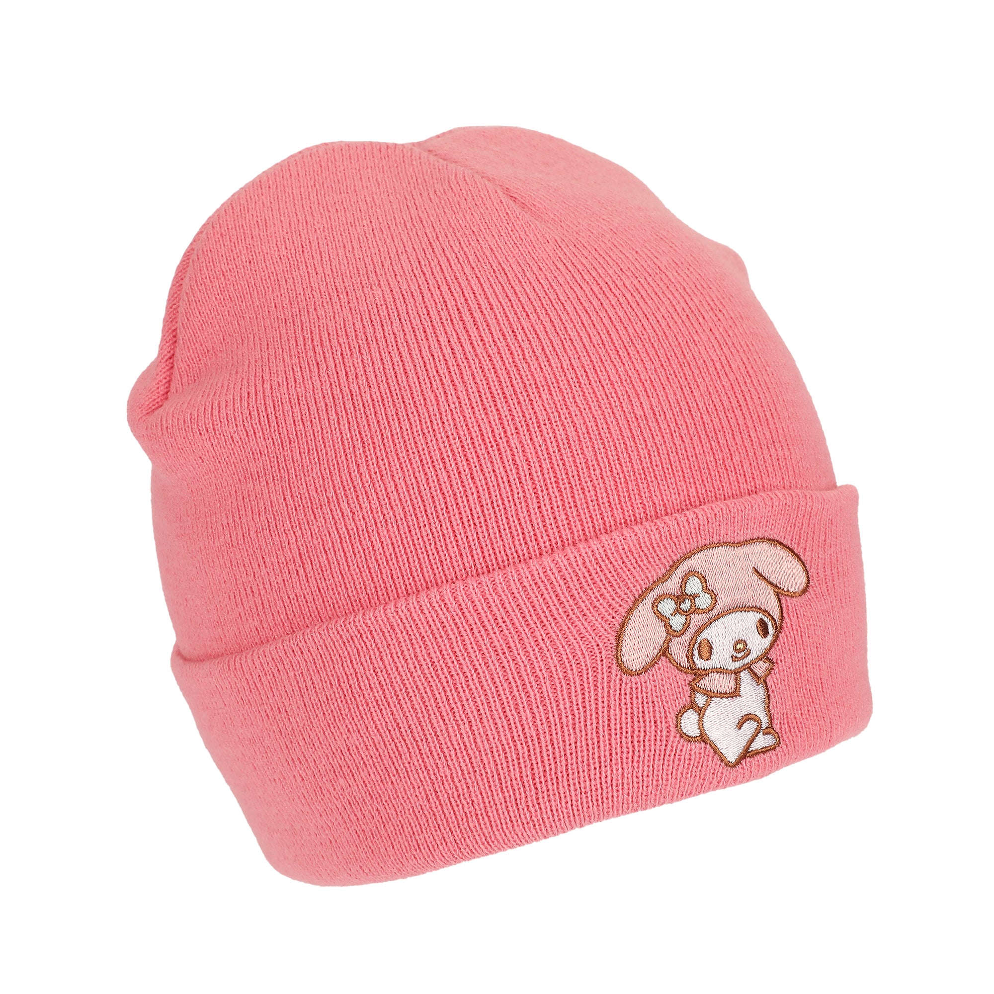 My Melody Embroidered Character Art Pink Cuff Beanie
