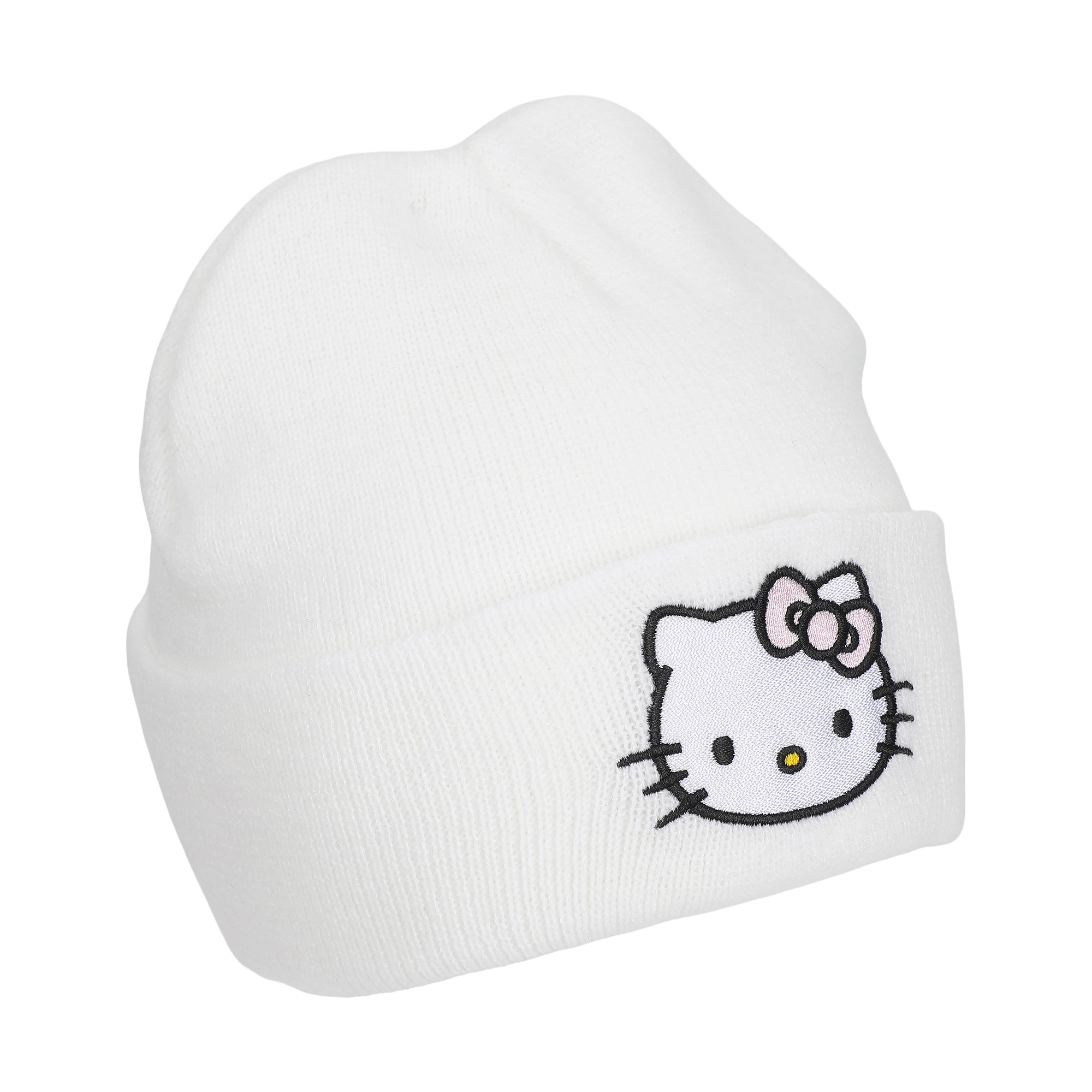 Hello Kitty Embroidered Character On White Cuff Beanie